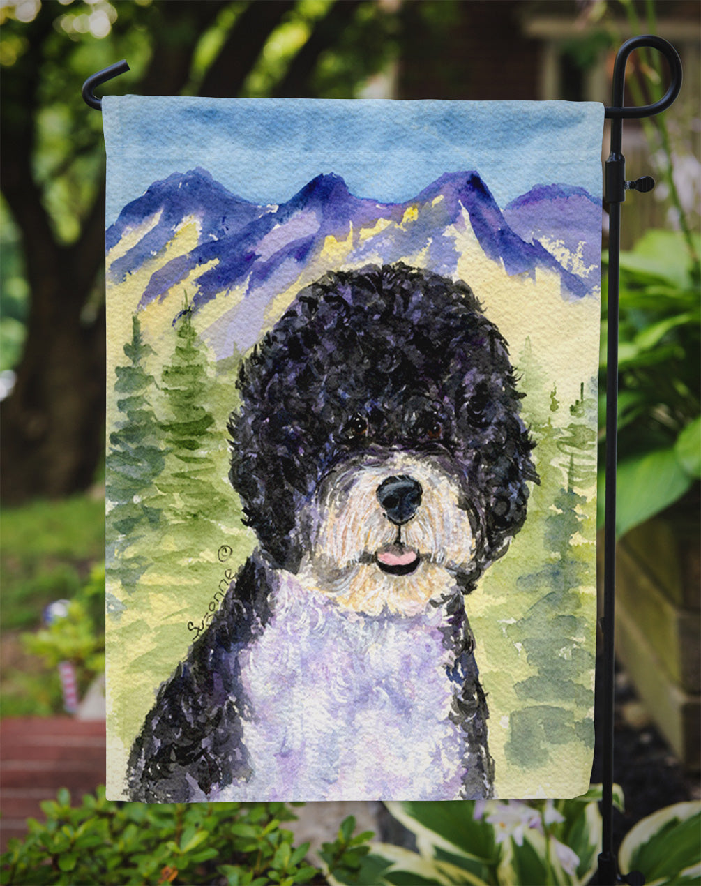 Portuguese Water Dog Flag Garden Size.