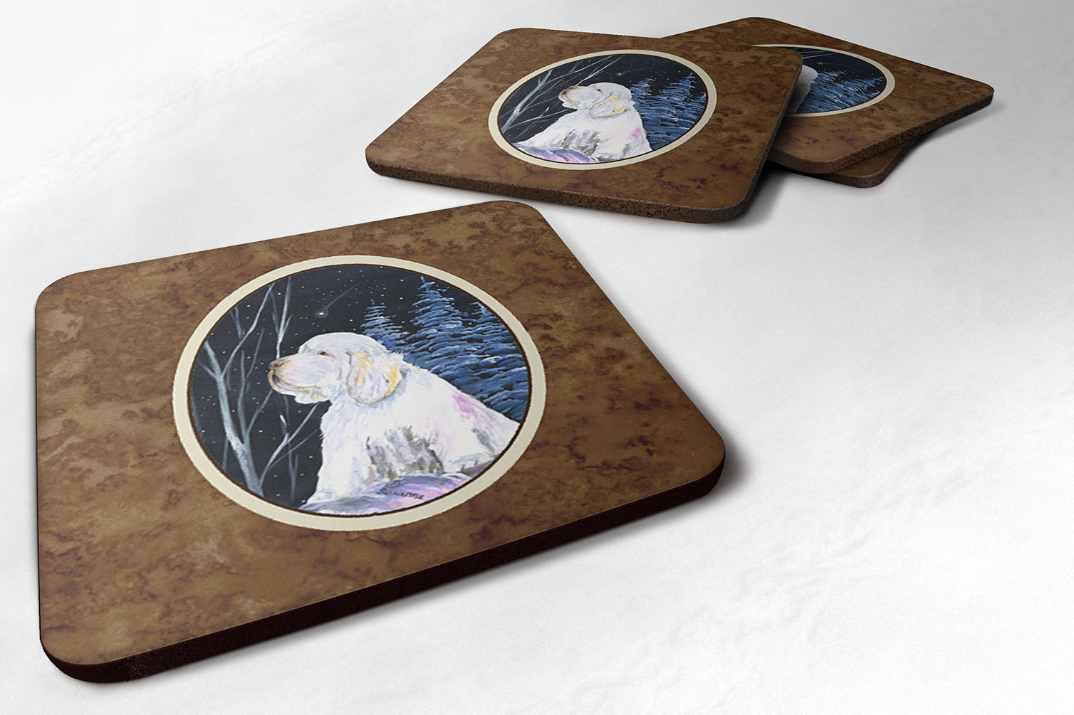 Set of 4 Clumber Spaniel Foam Coasters - the-store.com