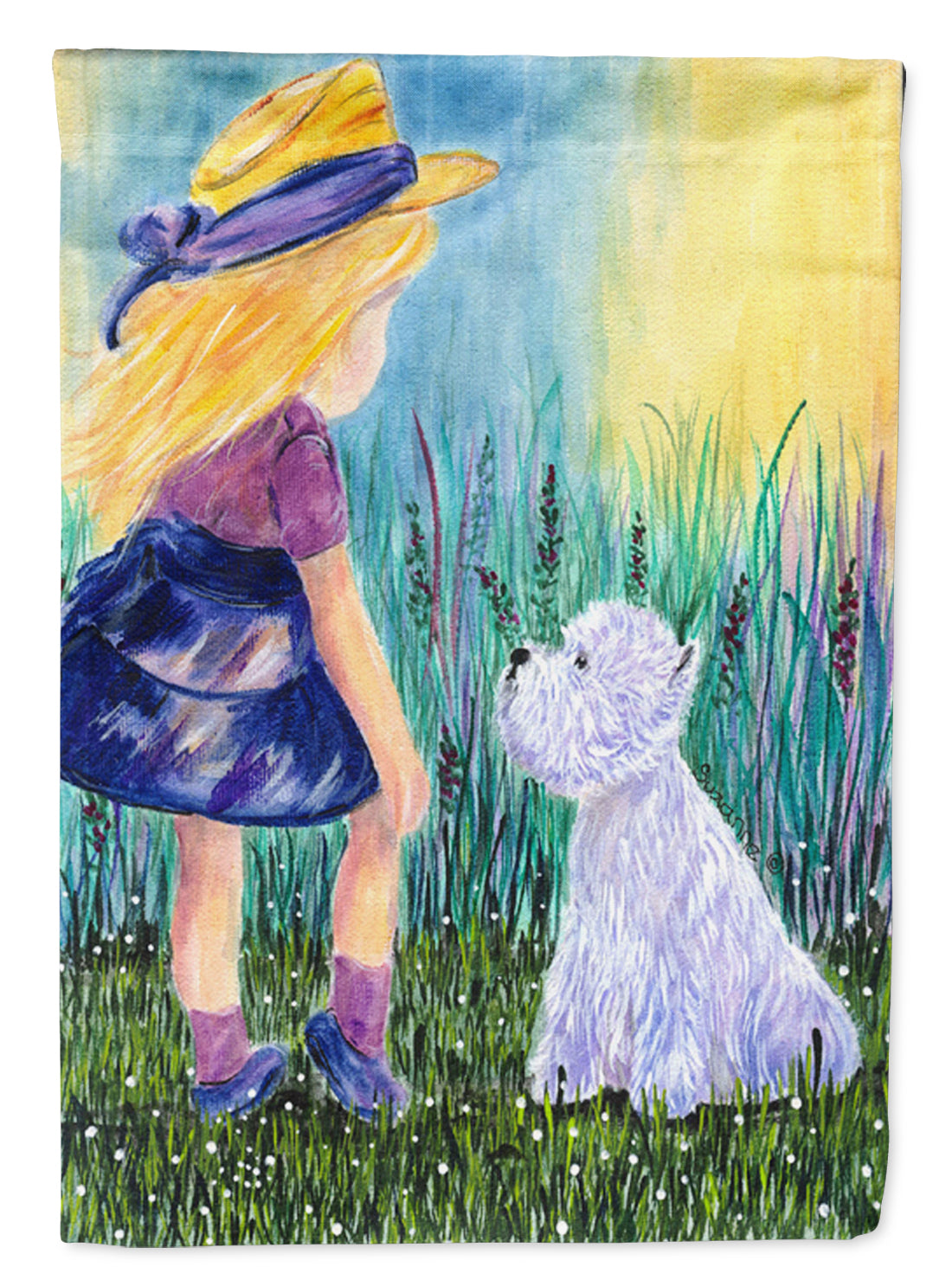 Little Girl with Westie Flag Garden Size.