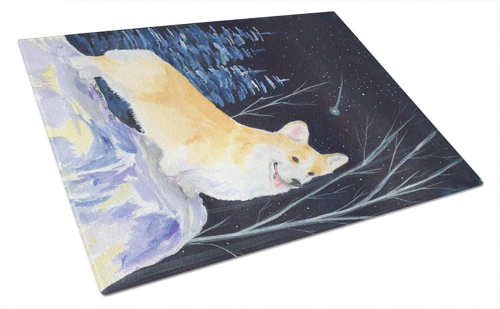 Starry Night Corgi Glass Cutting Board Large by Caroline's Treasures