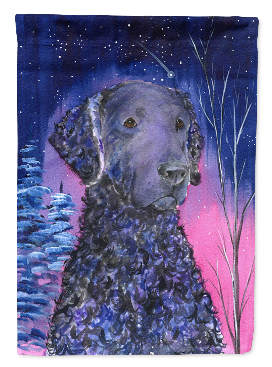 Starry Night Curly Coated Retriever Flag Canvas House Size  the-store.com.