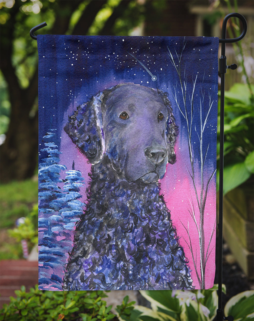 Starry Night Curly Coated Retriever Flag Garden Size.