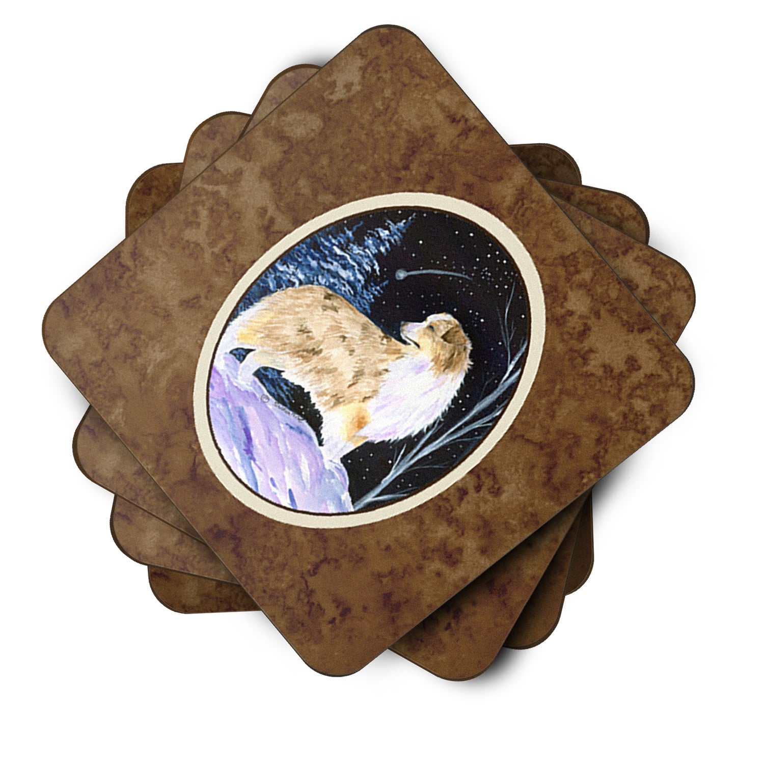 Starry Night Australian Shepherd Foam Coasters Set of 4 - the-store.com