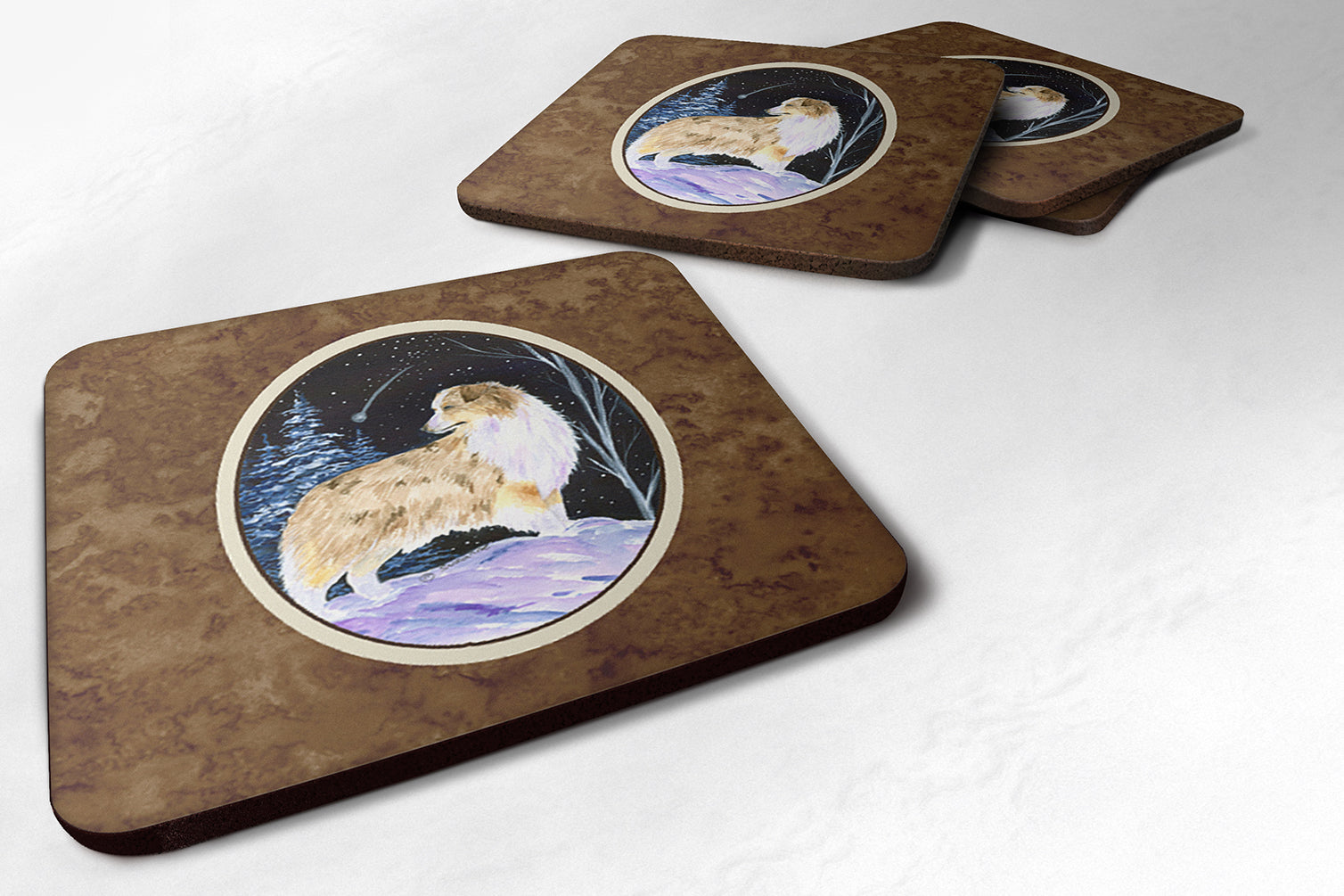 Starry Night Australian Shepherd Foam Coasters Set of 4 - the-store.com