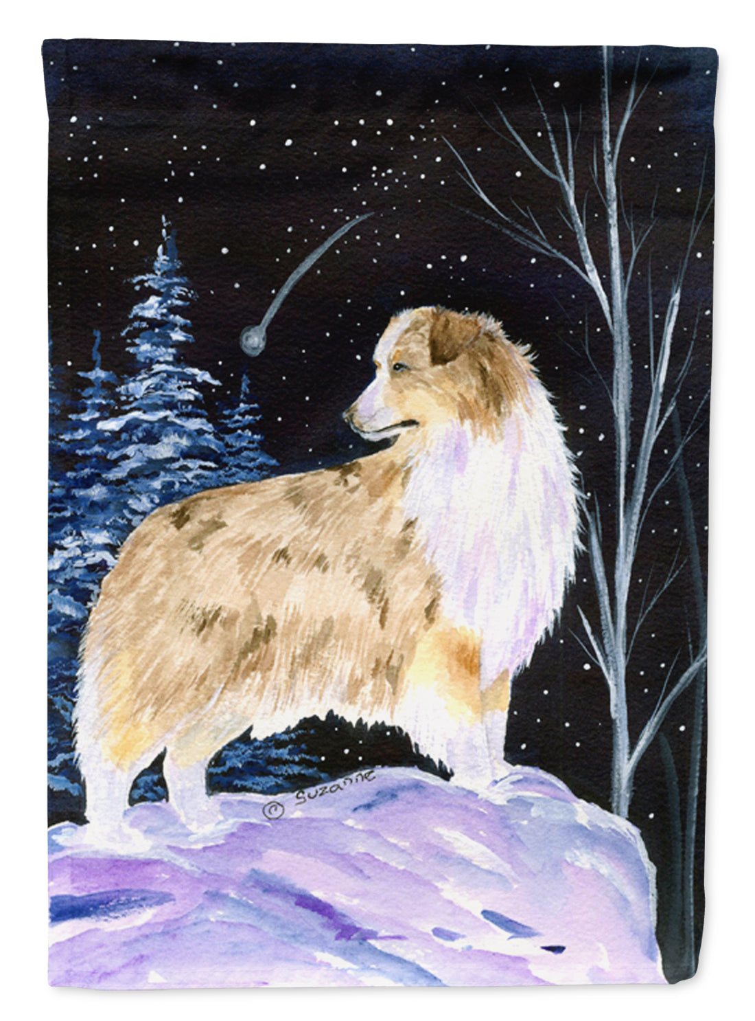 Starry Night Australian Shepherd Flag Garden Size.