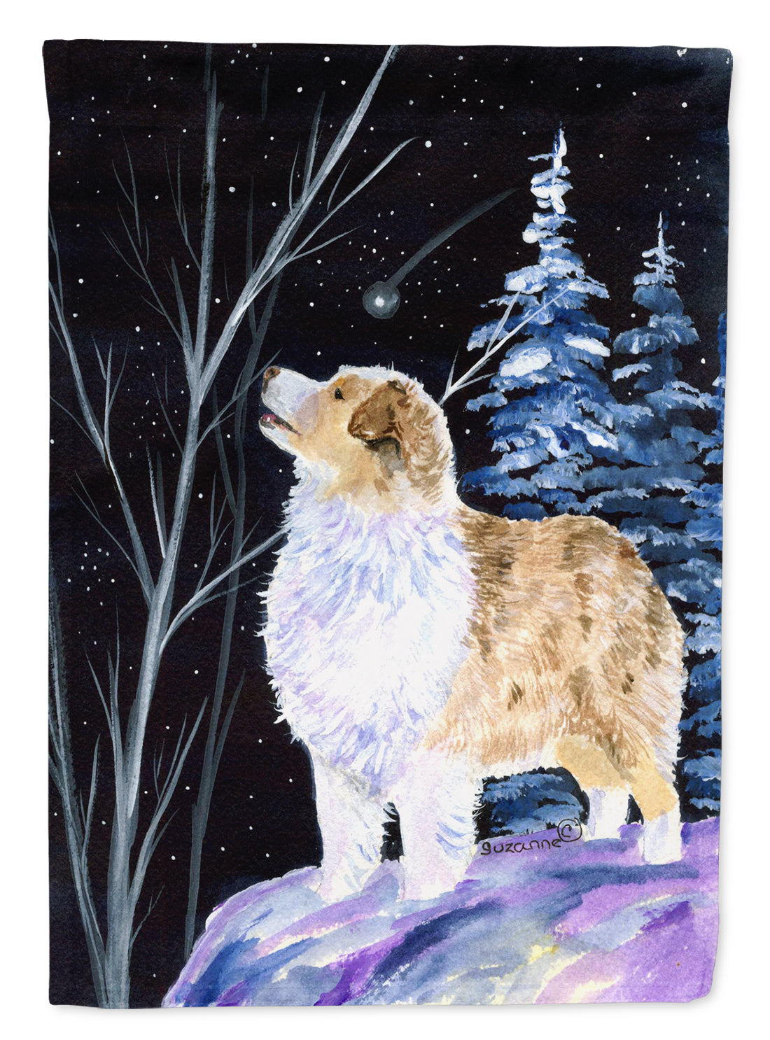 Starry Night Australian Shepherd Flag Garden Size.