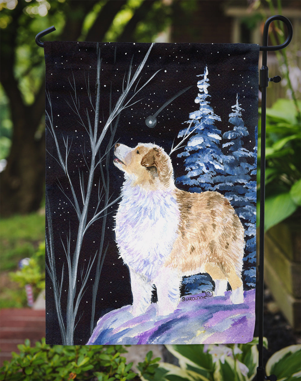 Starry Night Australian Shepherd Flag Garden Size.