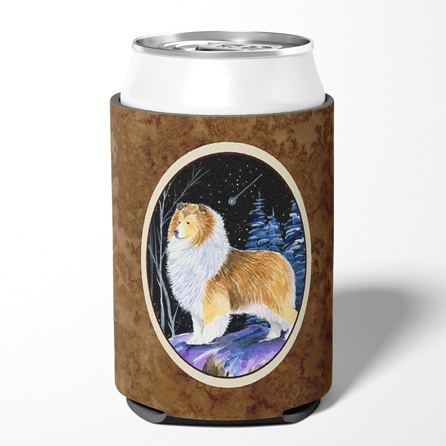 Starry Night Sheltie Can or Bottle Beverage Insulator Hugger.