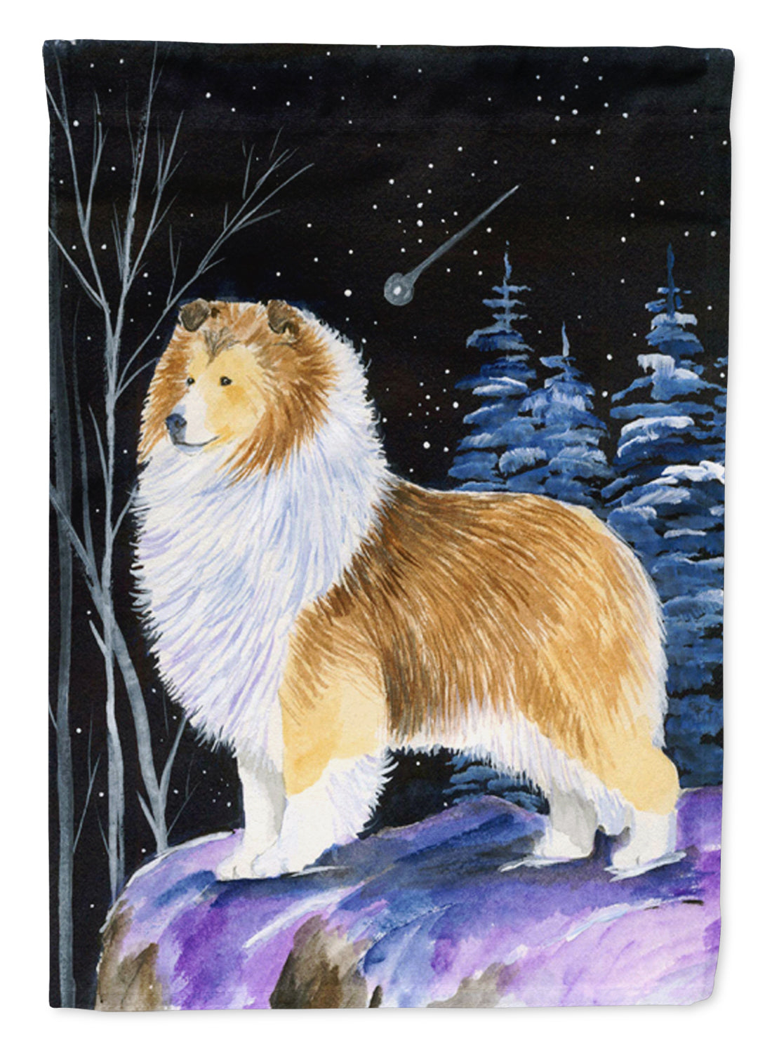 Starry Night Sheltie Flag Canvas House Size  the-store.com.