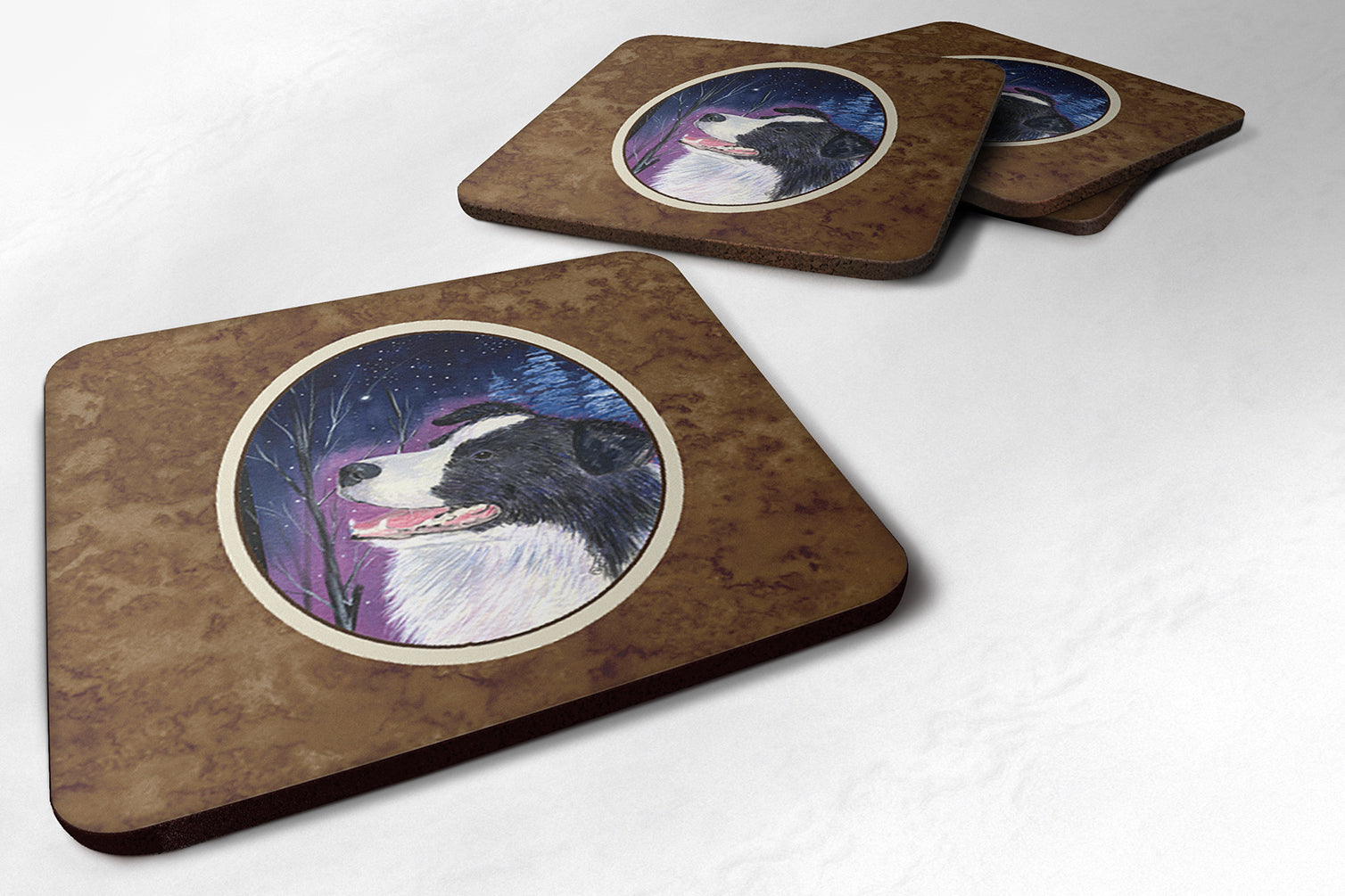 Starry Night Border Collie Foam Coasters Set of 4 - the-store.com