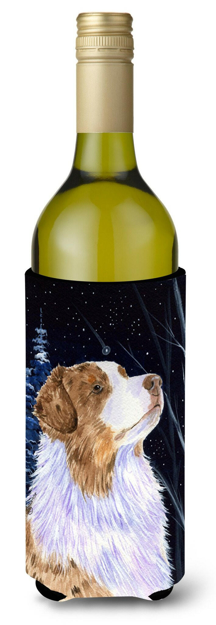 Starry Night Australian Shepherd Wine Bottle Beverage Insulator Beverage Insulator Hugger SS8375LITERK by Caroline's Treasures