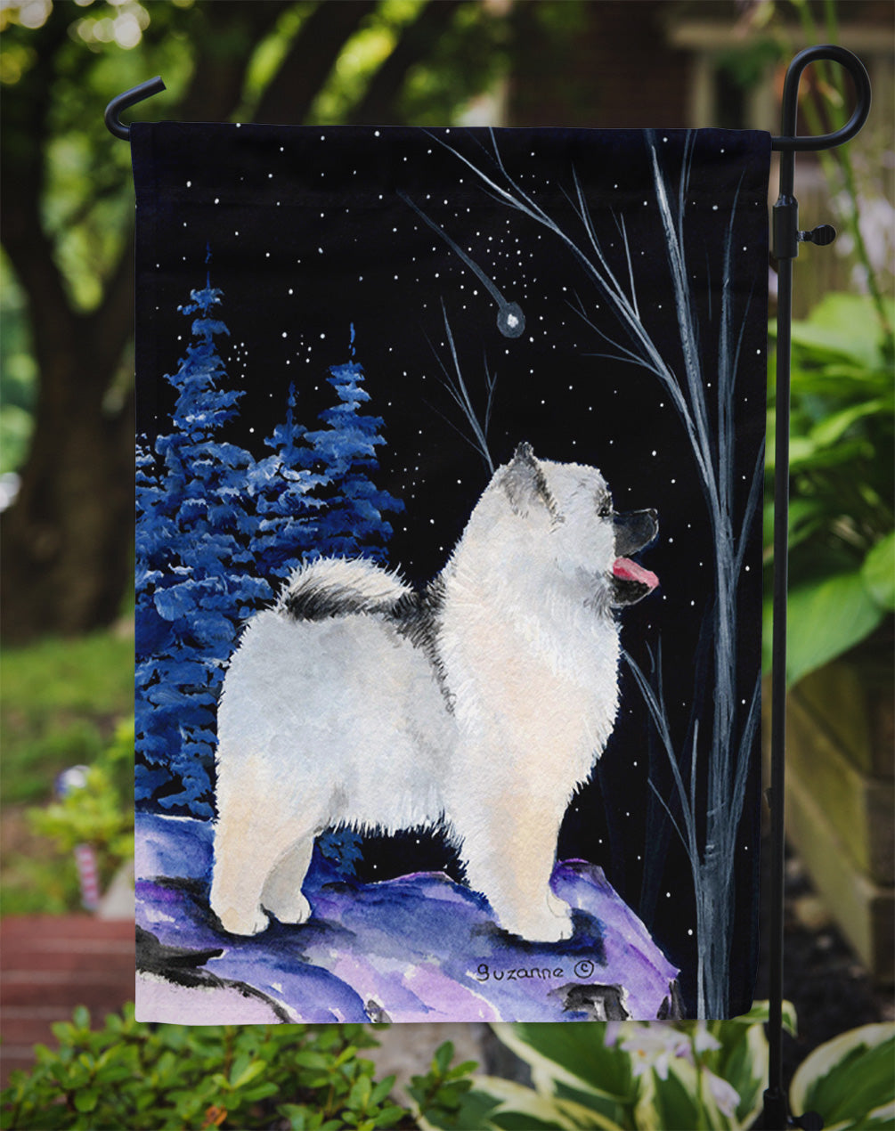 Starry Night Keeshond Flag Garden Size.