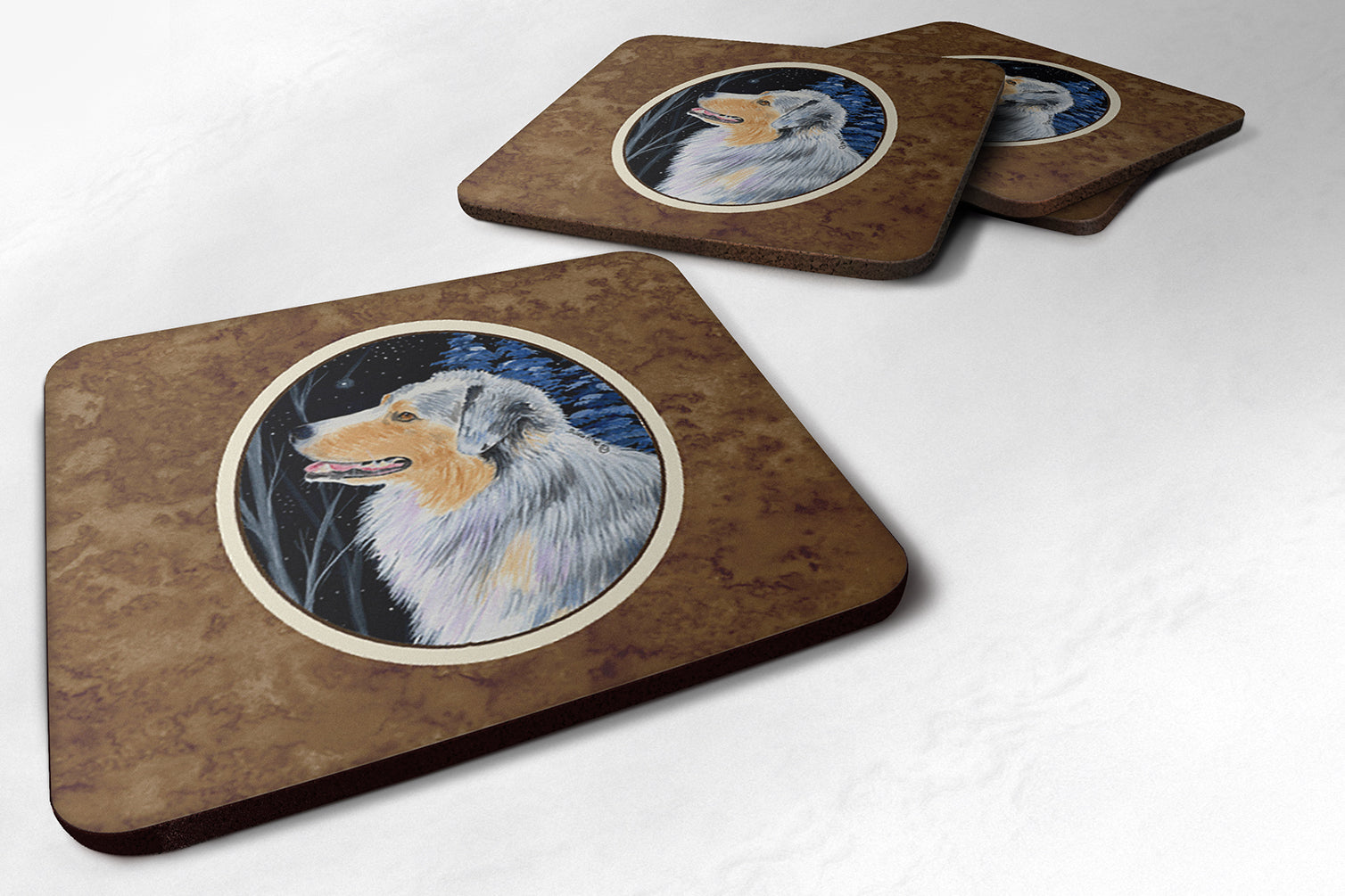 Starry Night Australian Shepherd Foam Coasters Set of 4 - the-store.com