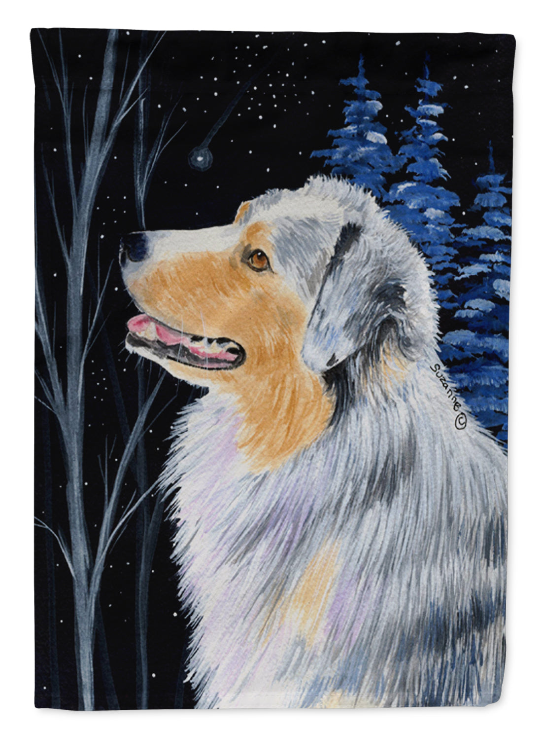 Starry Night Australian Shepherd Flag Garden Size.