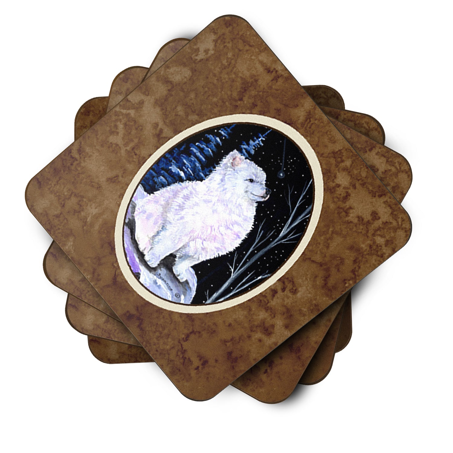 Starry Night American Eskimo Foam Coasters Set of 4 - the-store.com