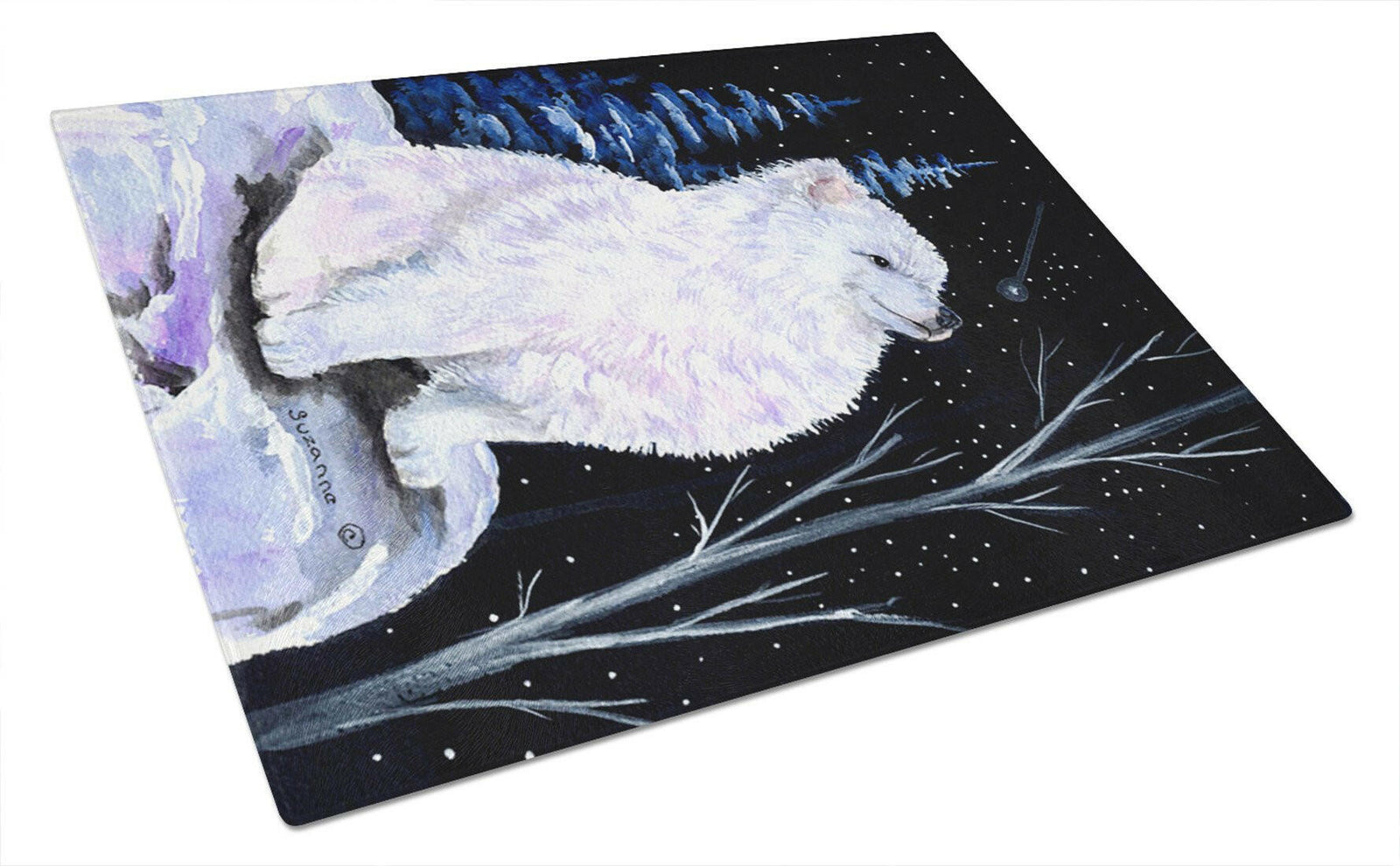 Starry Night American Eskimo Glass Cutting Board Large by Caroline's Treasures