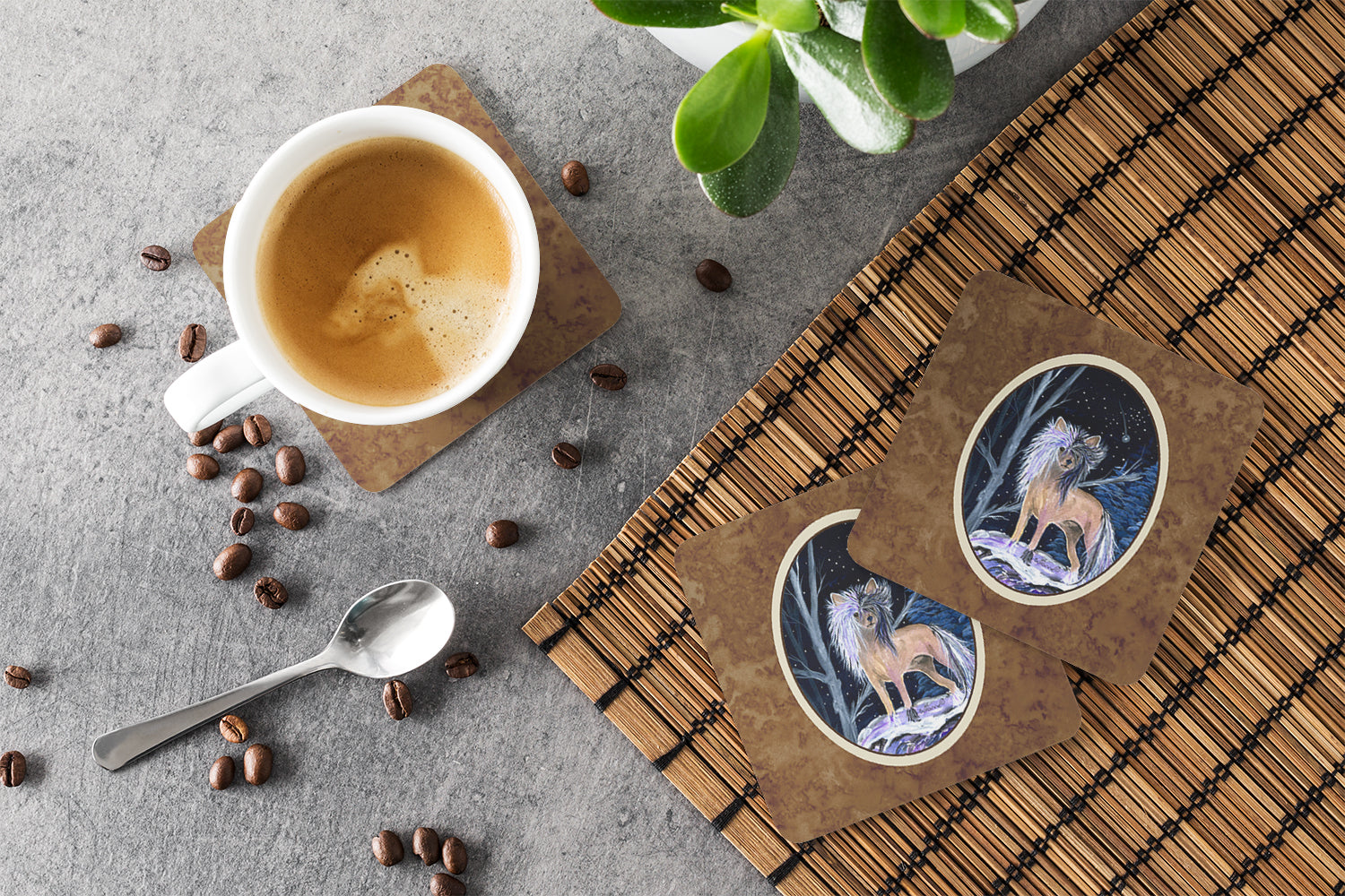 Starry Night Chinese Crested Foam Coasters Set of 4 - the-store.com