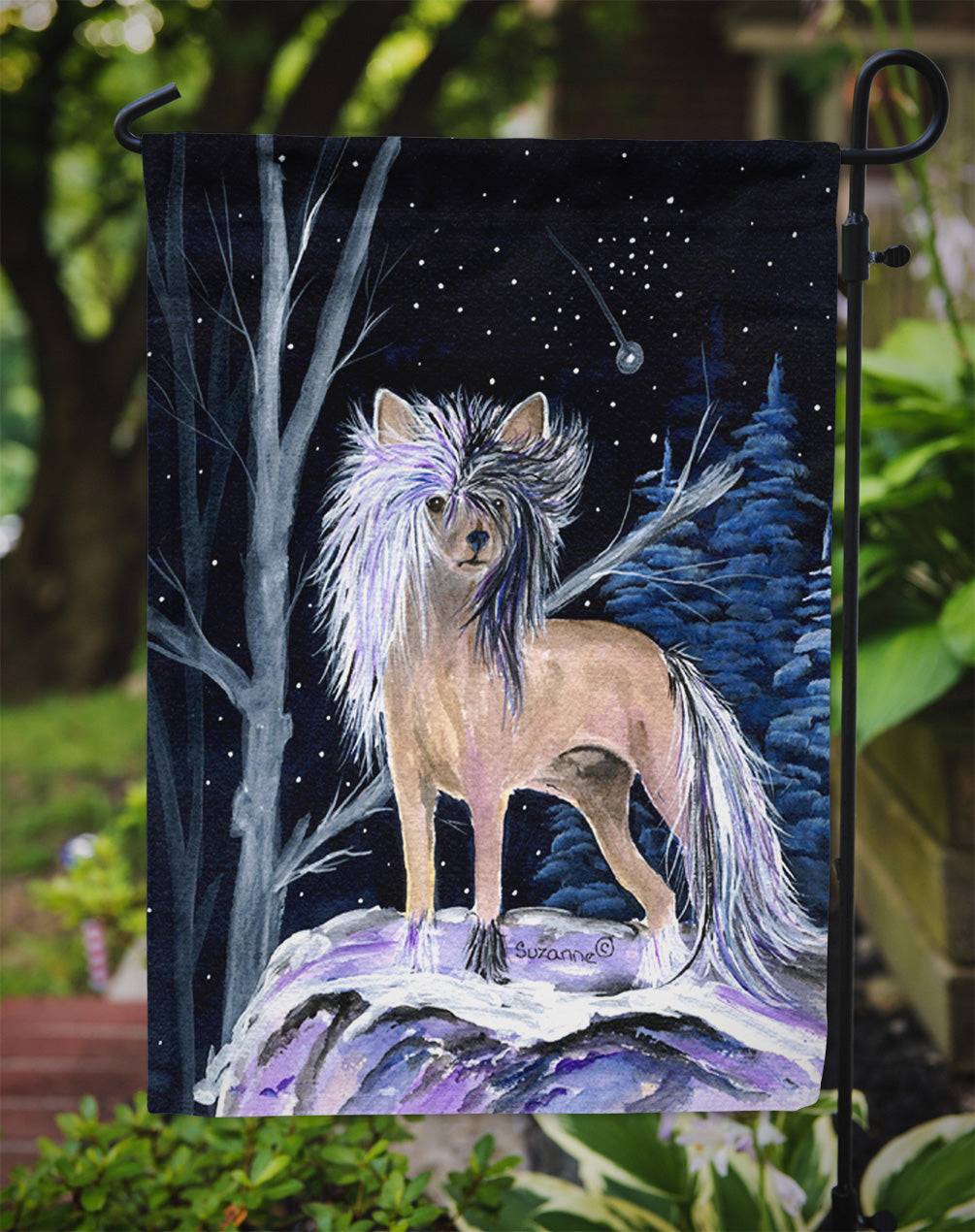 Starry Night Chinese Crested Flag Garden Size.