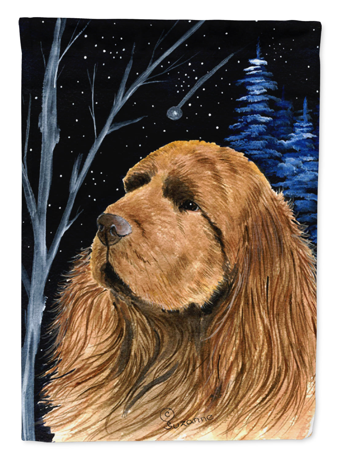 Starry Night Sussex Spaniel Flag Garden Size.