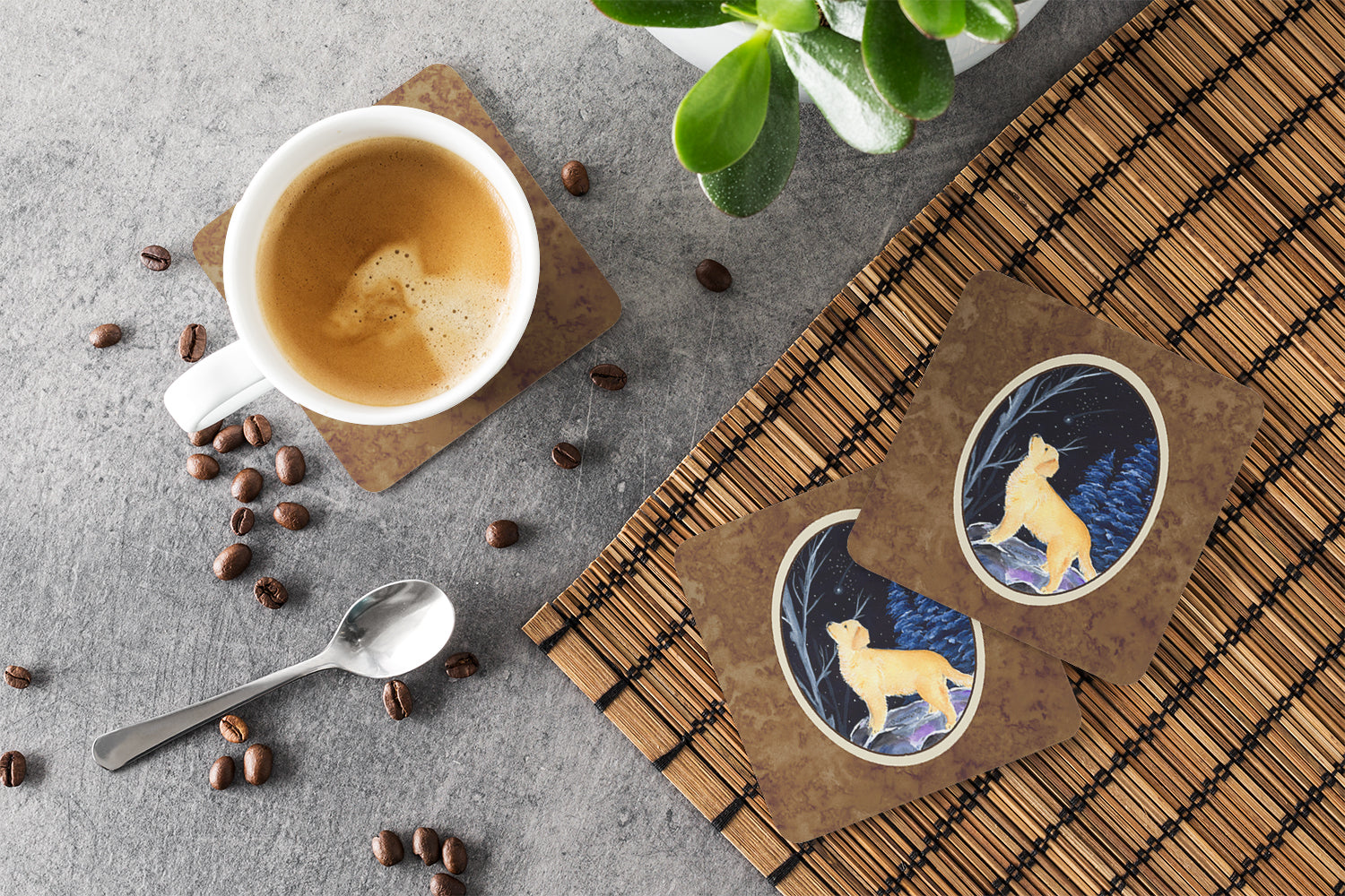 Starry Night Golden Retriever Foam Coasters Set of 4 - the-store.com