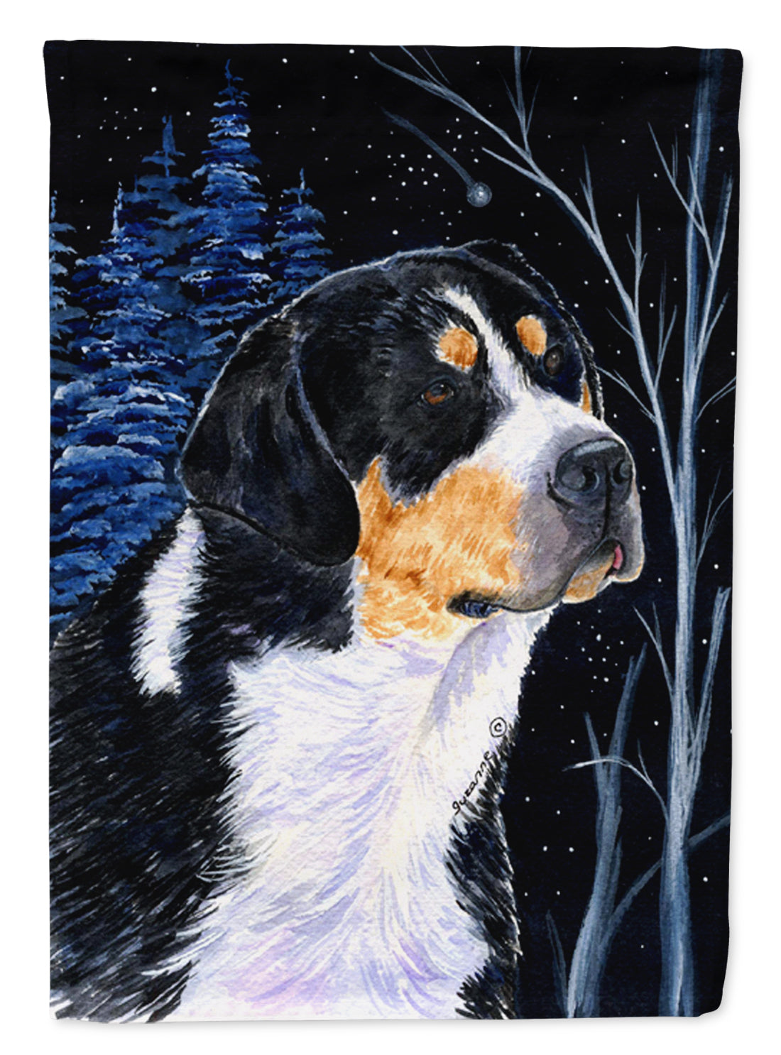 Starry Night Bernese Mountain Dog Flag Garden Size.