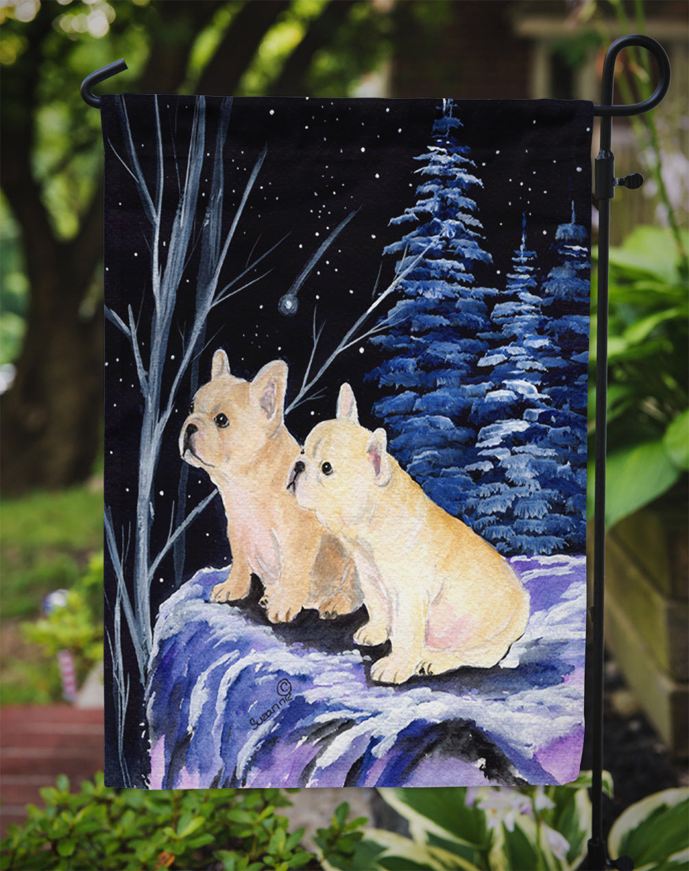 Starry Night French Bulldog Flag Garden Size.