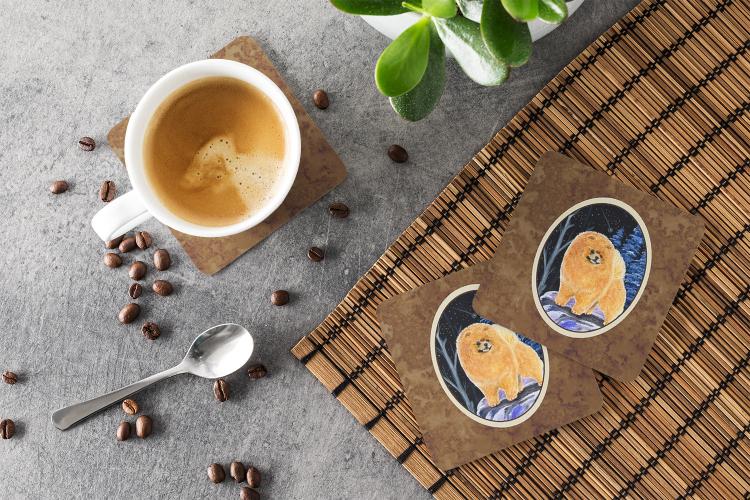 Starry Night Pomeranian Foam Coasters Set of 4 - the-store.com