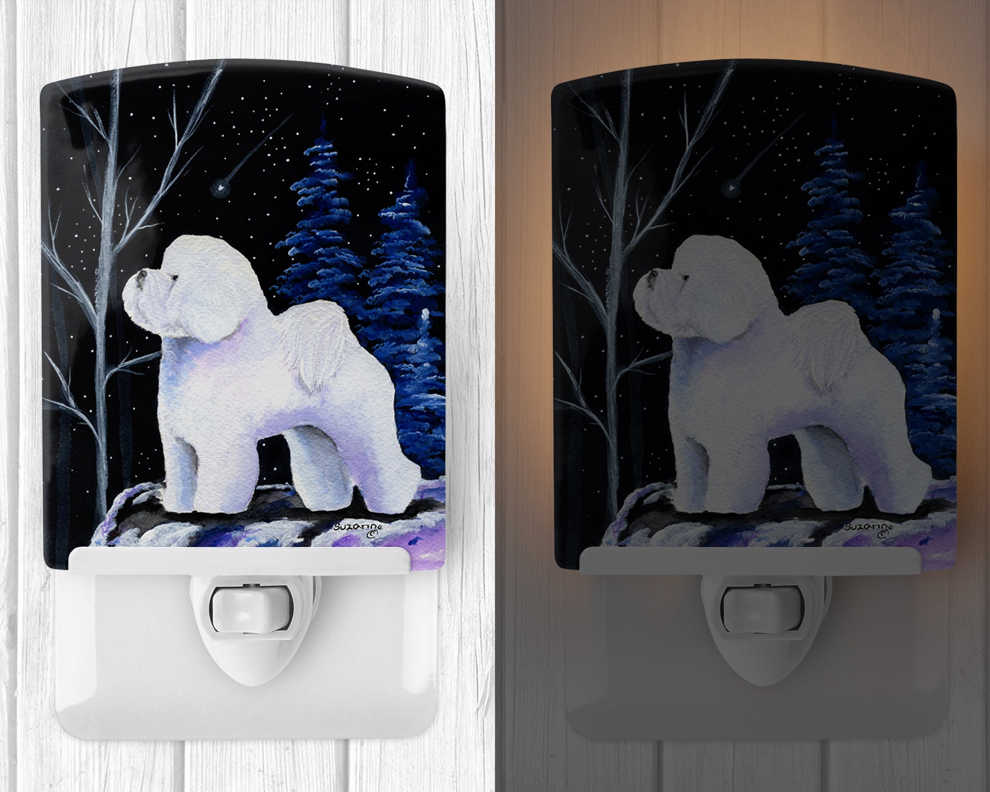 Starry Night Bichon Frise Ceramic Night Light SS8397CNL - the-store.com