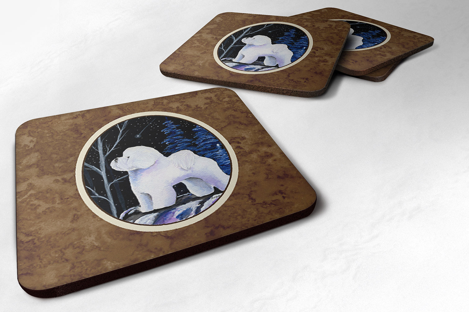 Starry Night Bichon Frise Foam Coasters Set of 4 - the-store.com