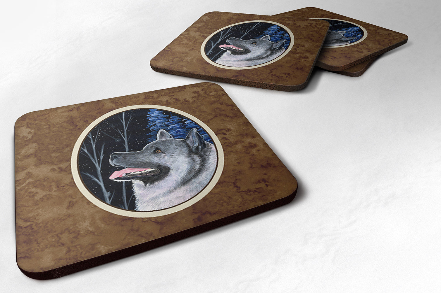 Starry Night Norwegian Elkhound Foam Coasters Set of 4 - the-store.com