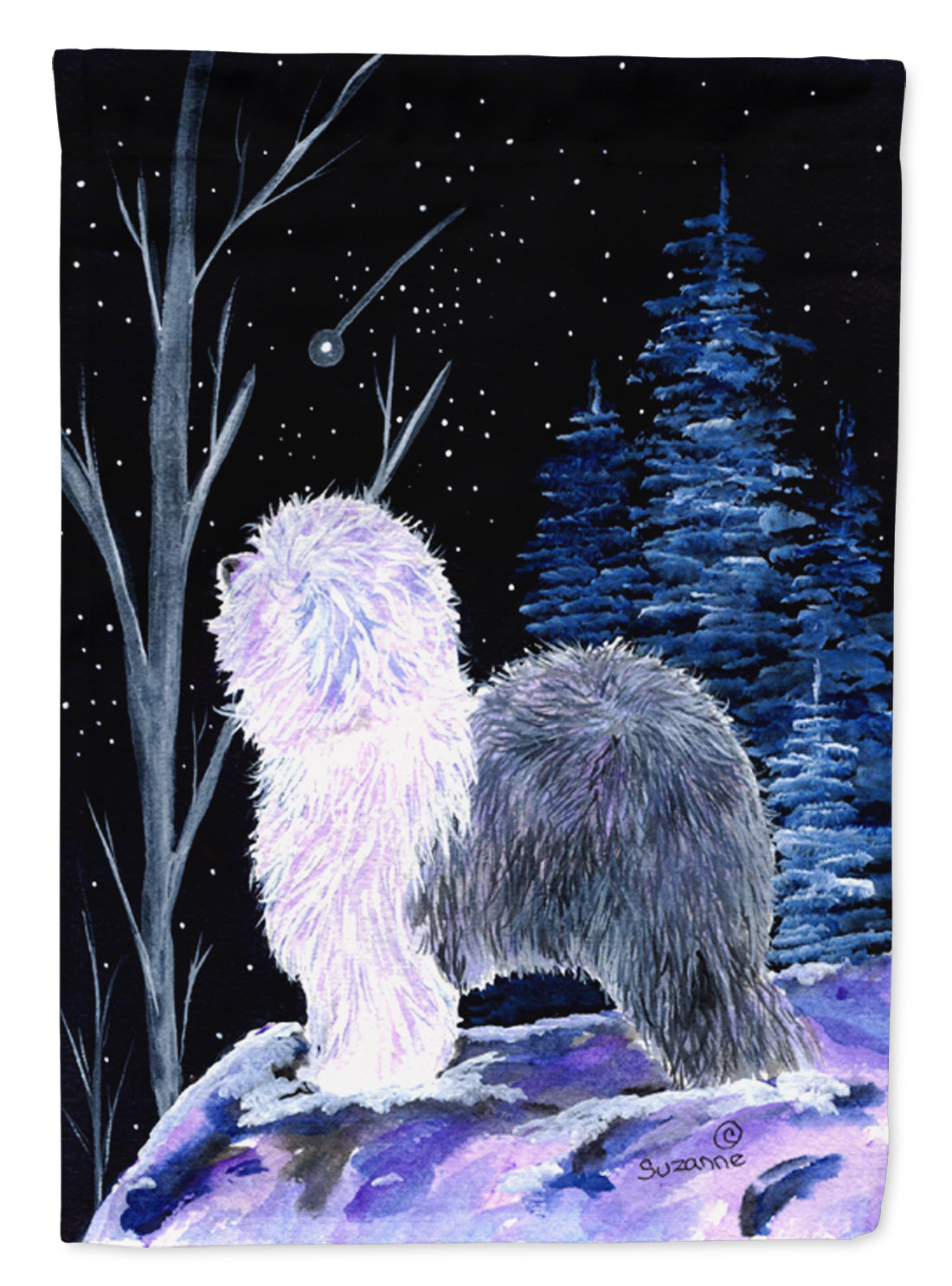 Starry Night Old English Sheepdog Flag Garden Size.