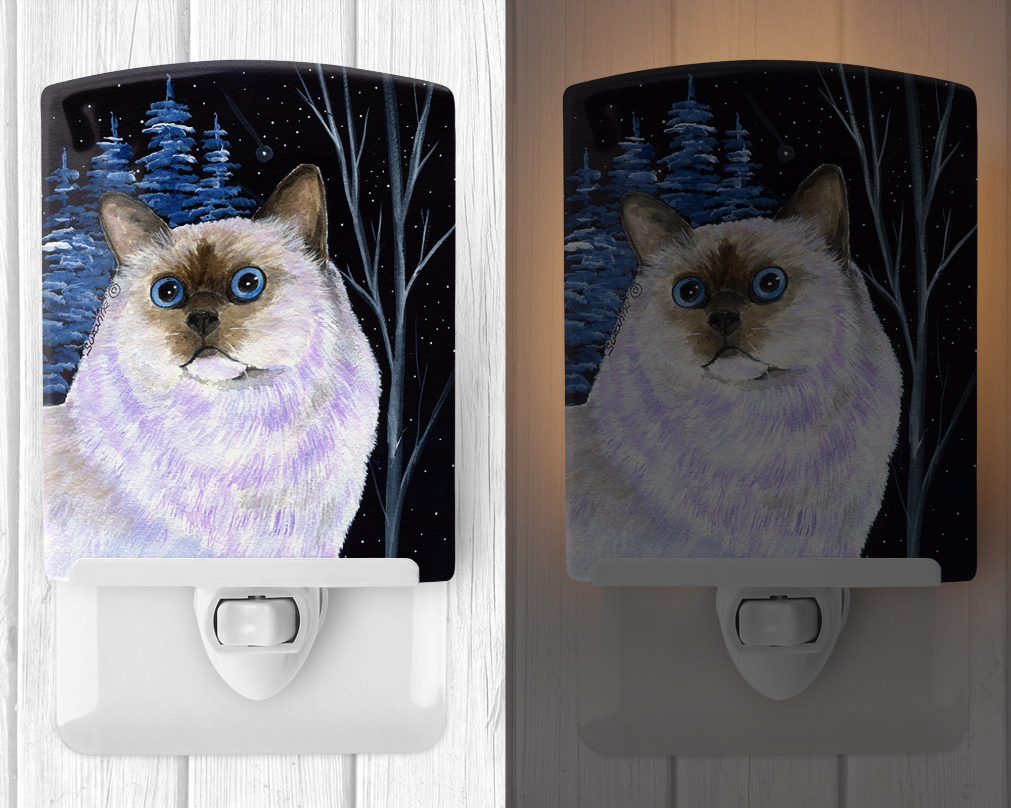 Starry Night Cat - Birman Ceramic Night Light SS8403CNL - the-store.com