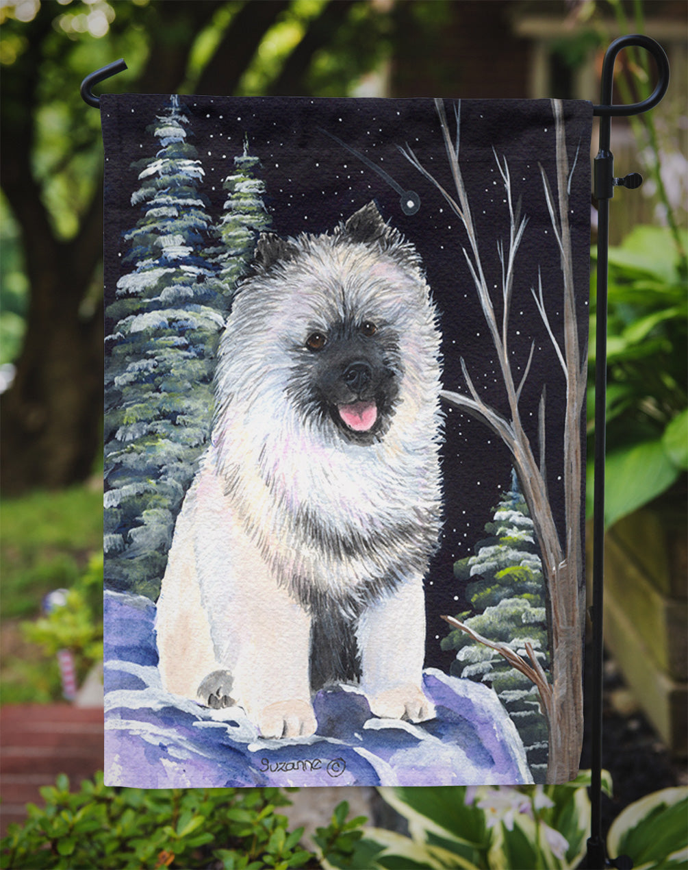 Starry Night Keeshond Flag Garden Size.