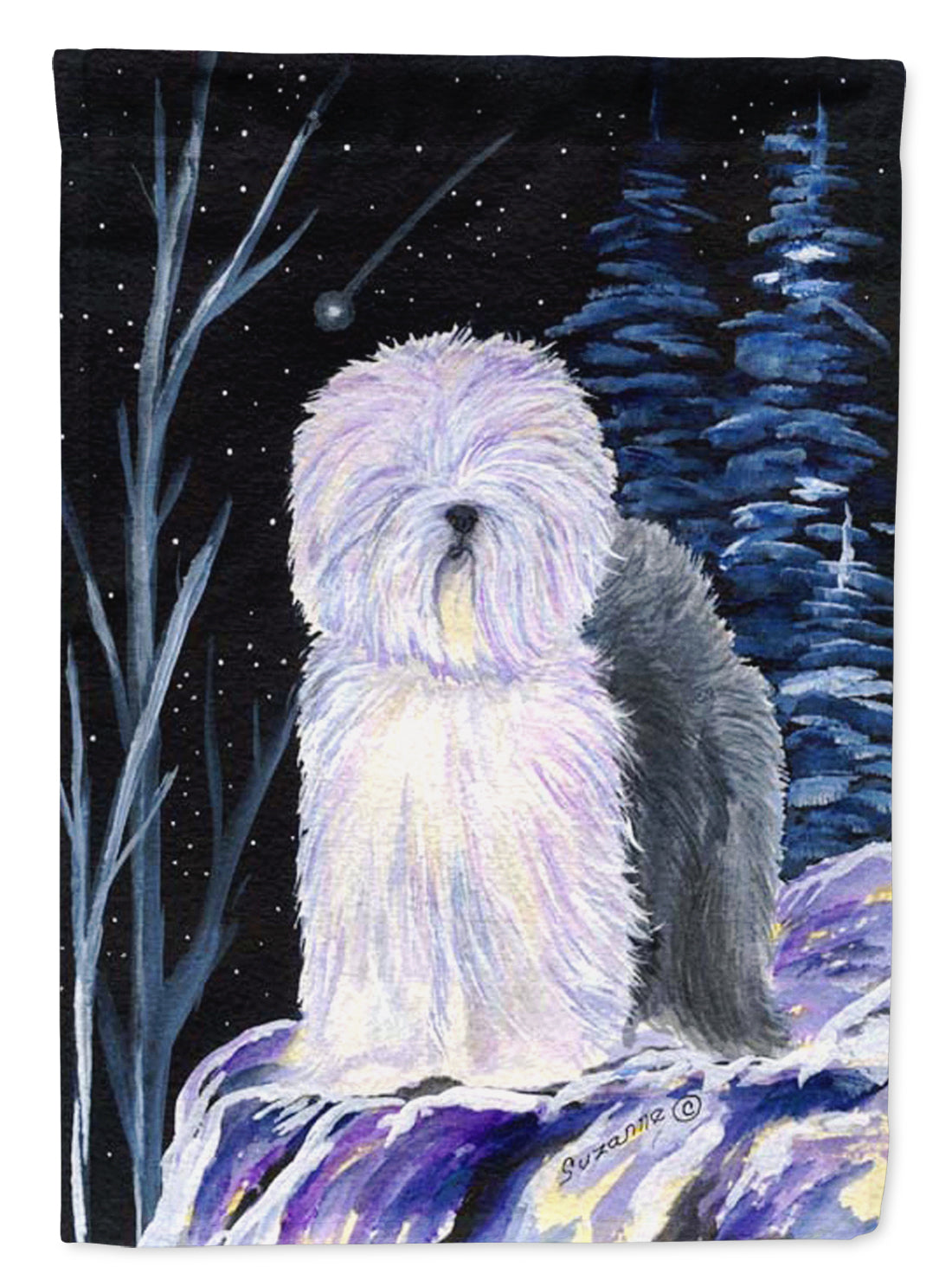 Starry Night Old English Sheepdog Flag Garden Size.