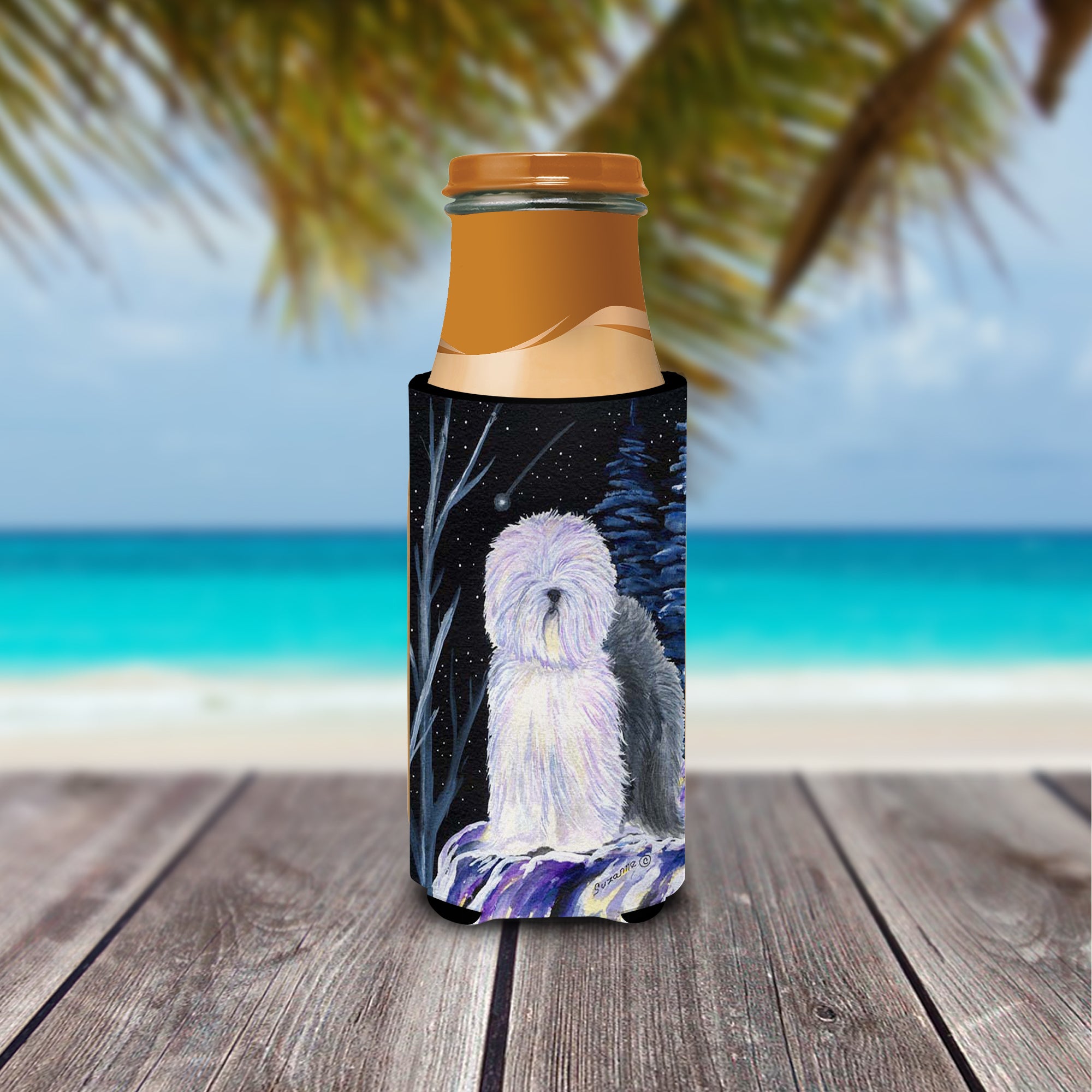 Starry Night Old English Sheepdog Ultra Beverage Insulators for slim cans SS8406MUK.