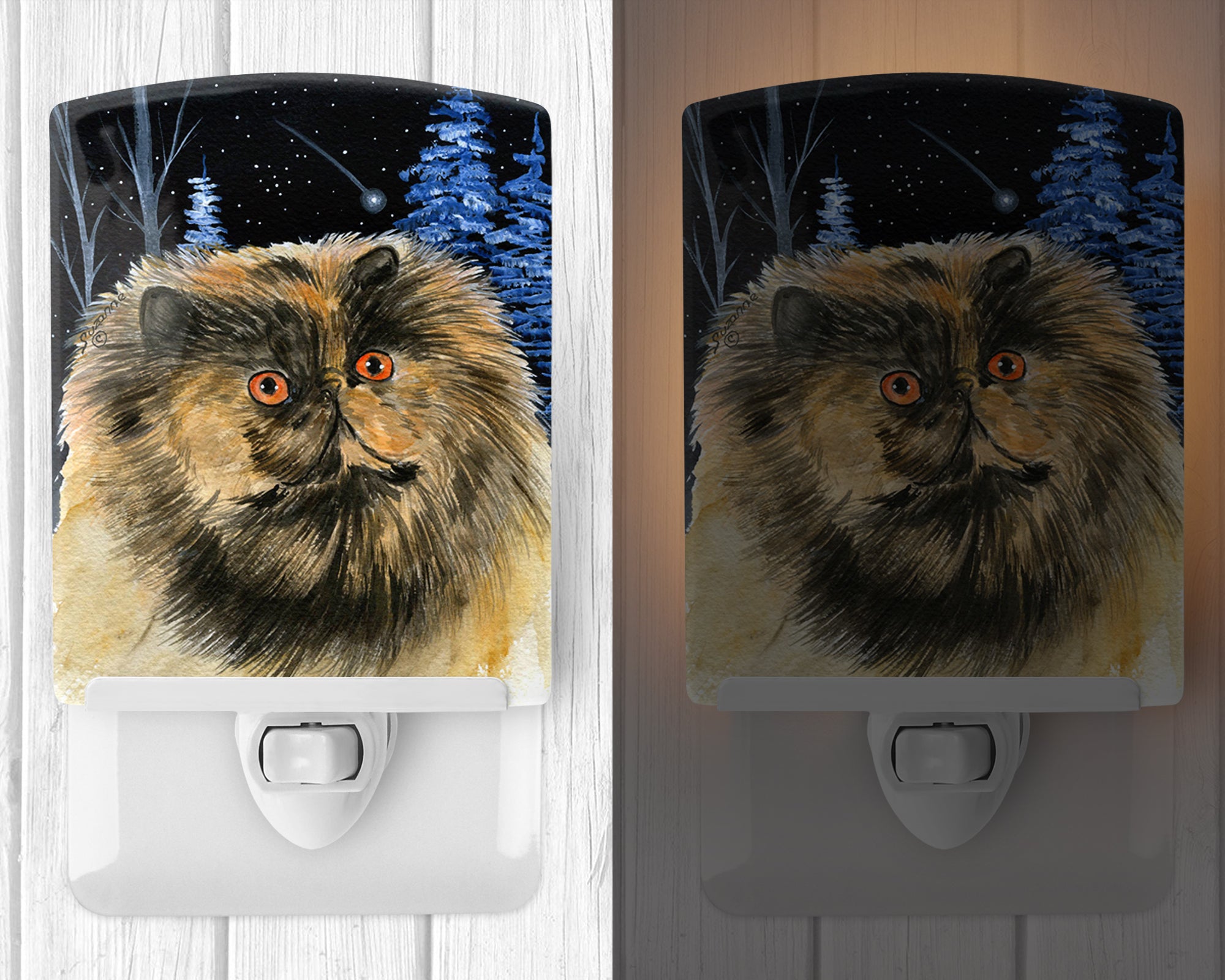 Starry Night Cat - Persian Ceramic Night Light SS8408CNL - the-store.com