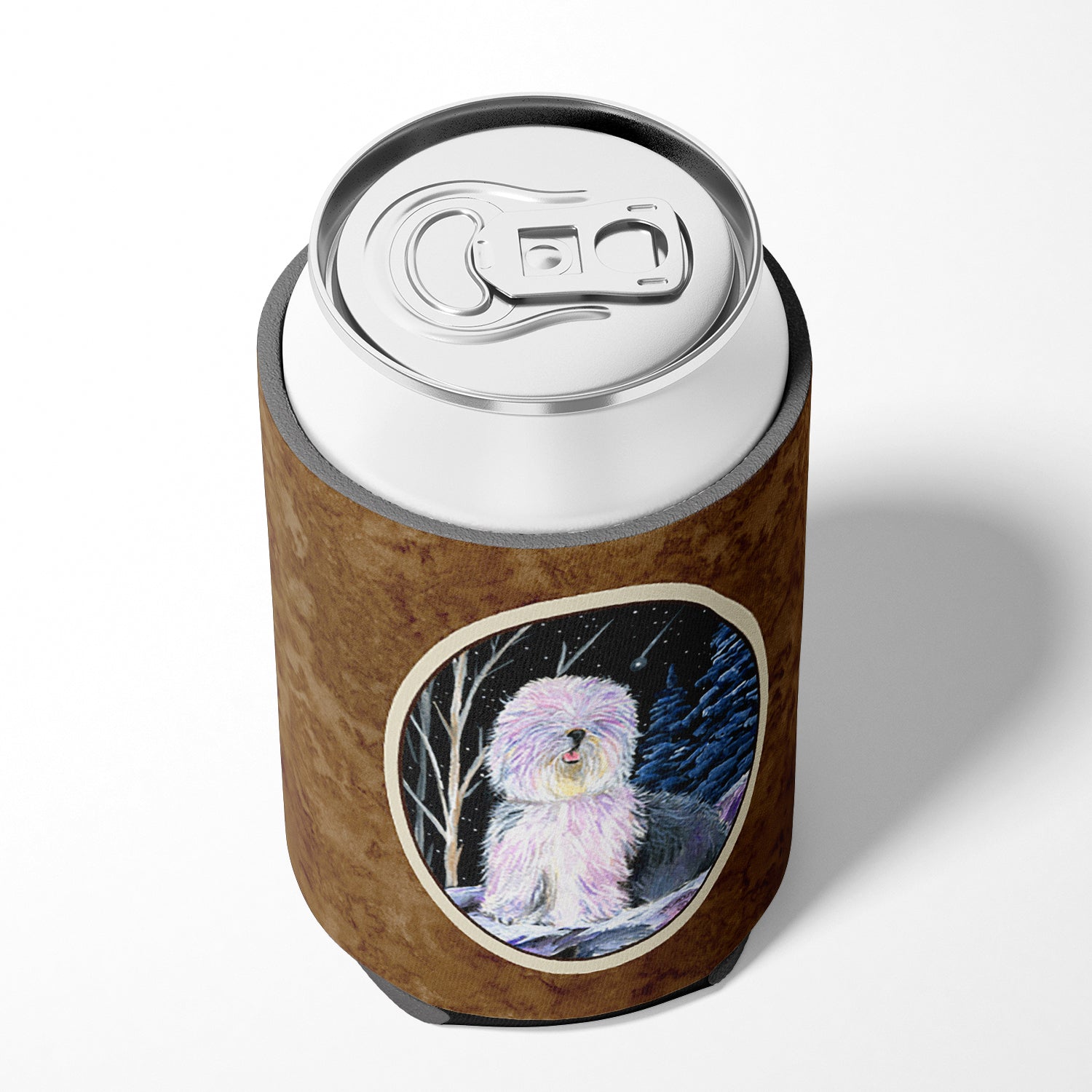 Starry Night Old English Sheepdog Can or Bottle Beverage Insulator Hugger.