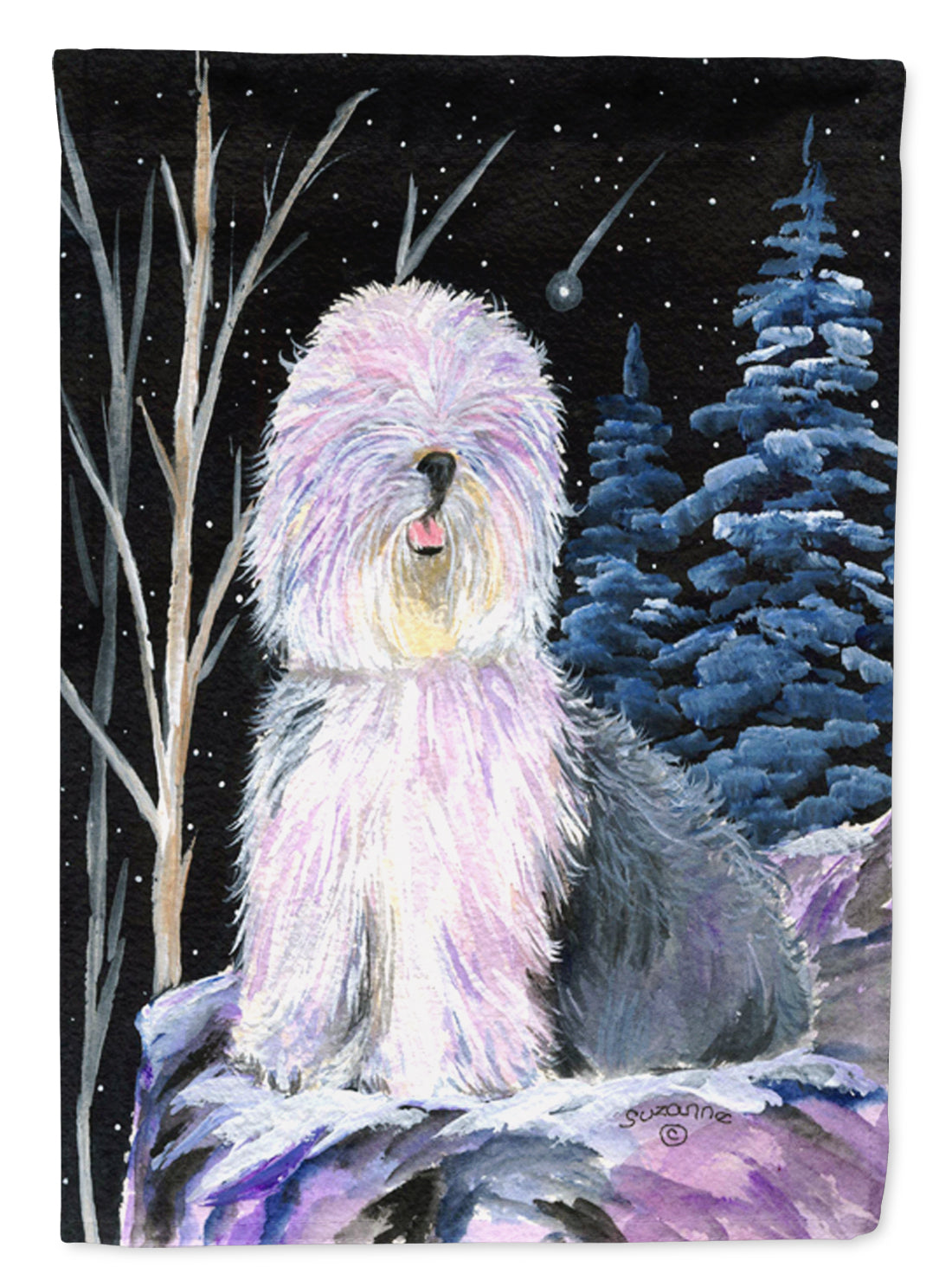 Starry Night Old English Sheepdog Flag Canvas House Size  the-store.com.