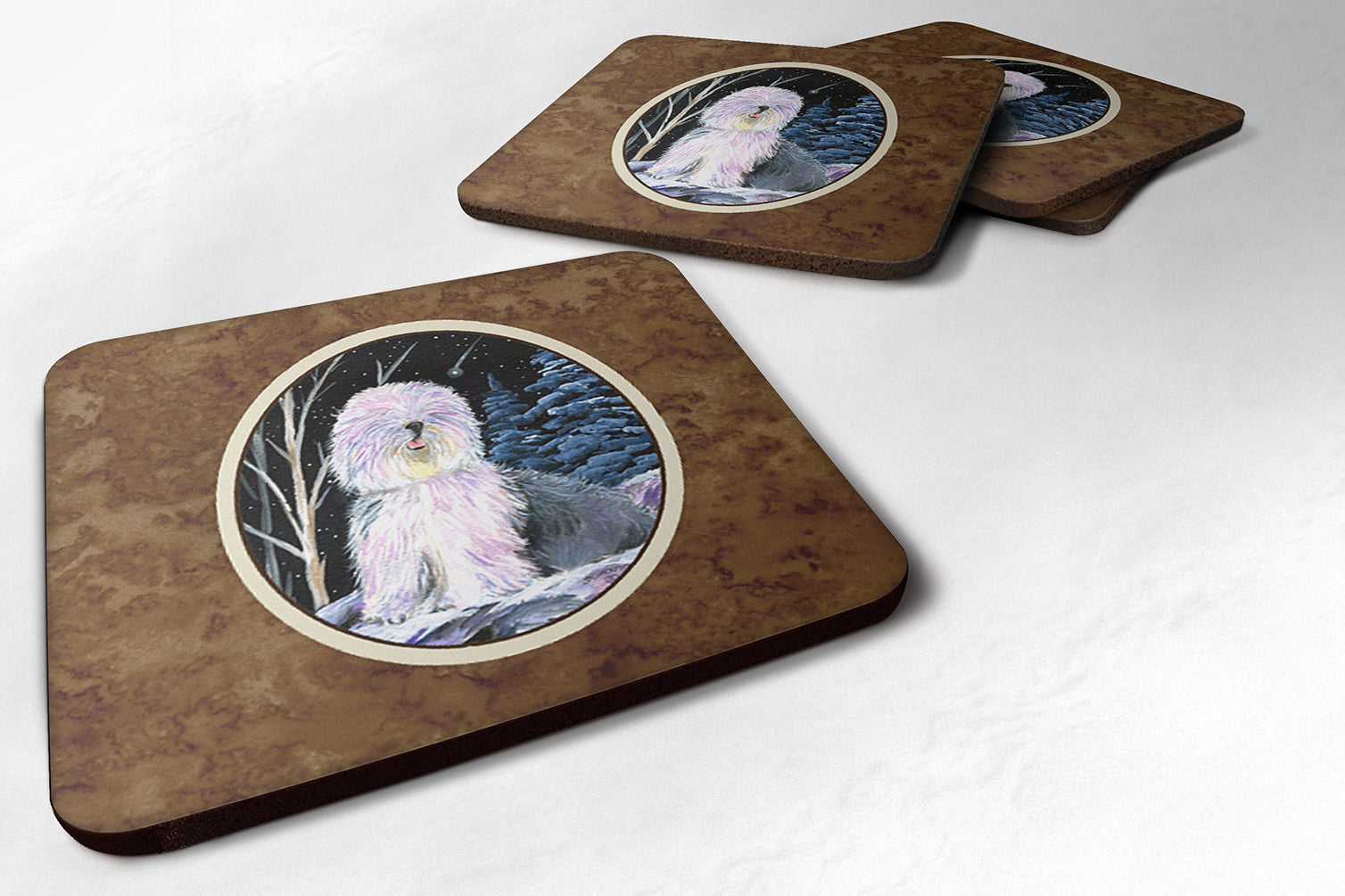 Starry Night Old English Sheepdog Foam Coasters Set of 4 - the-store.com