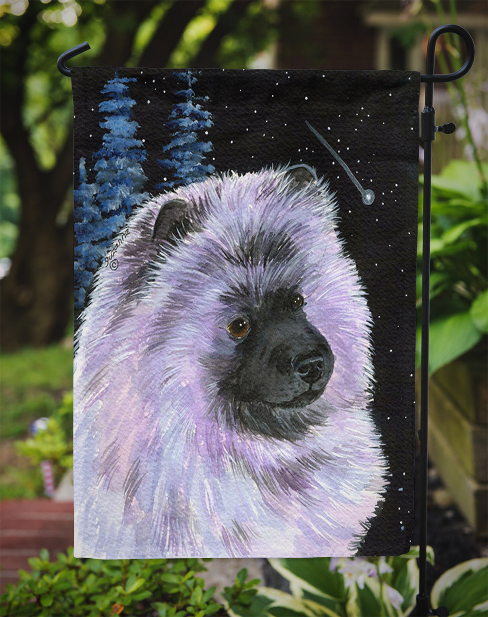 Starry Night Keeshond Flag Garden Size.