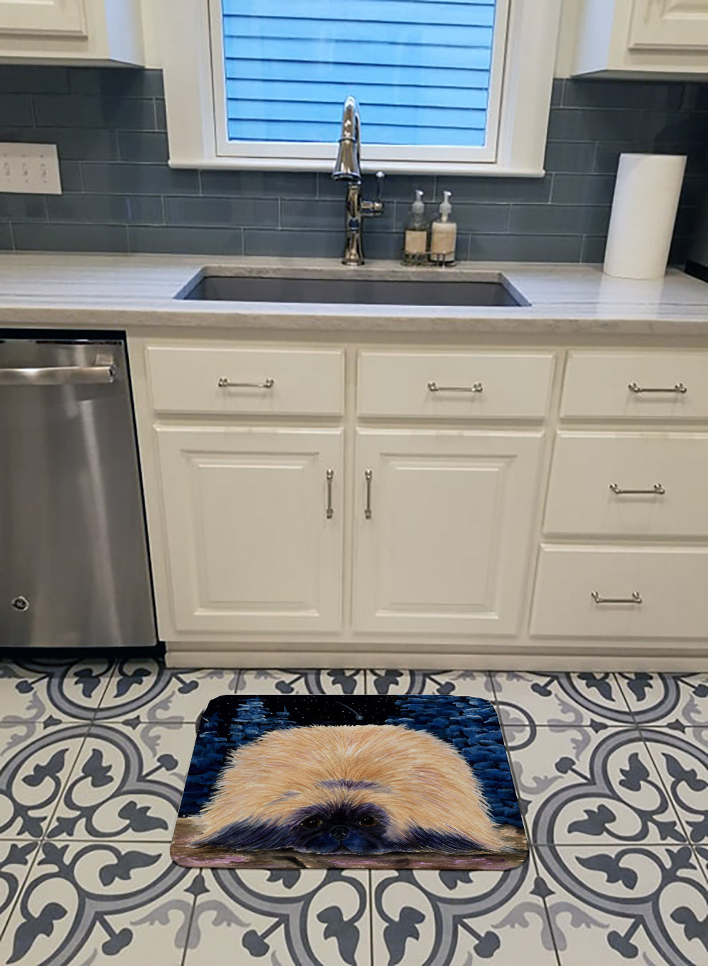 Starry Night Pekingese Machine Washable Memory Foam Mat SS8439RUG - the-store.com