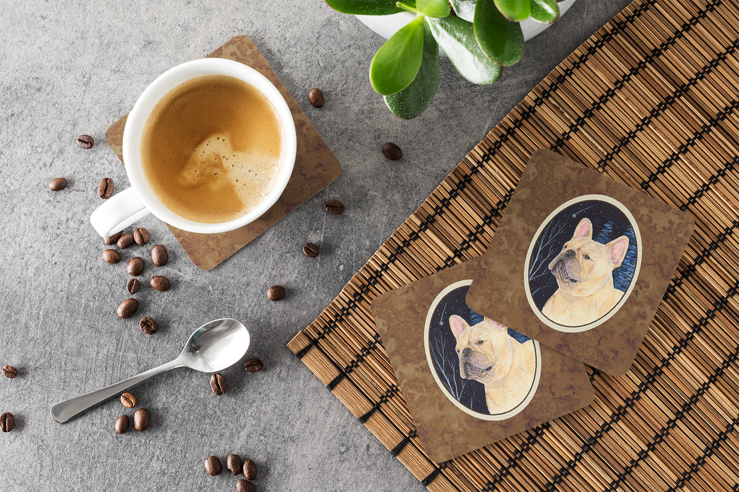 Starry Night French Bulldog Foam Coasters Set of 4 - the-store.com