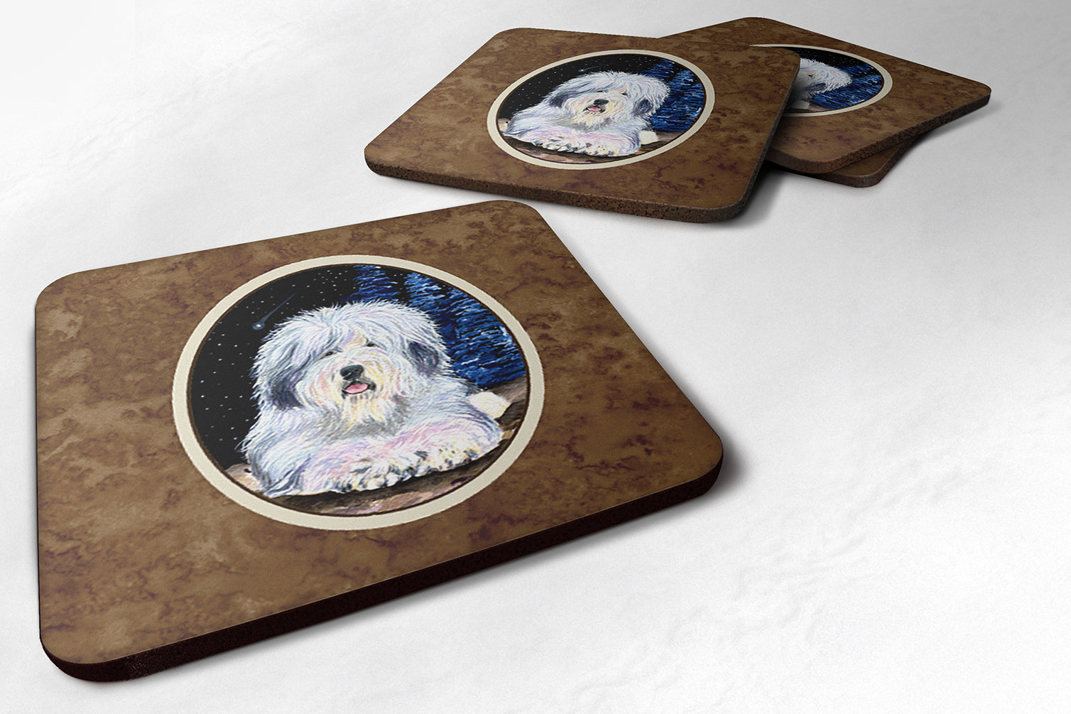 Starry Night Old English Sheepdog Foam Coasters Set of 4 - the-store.com