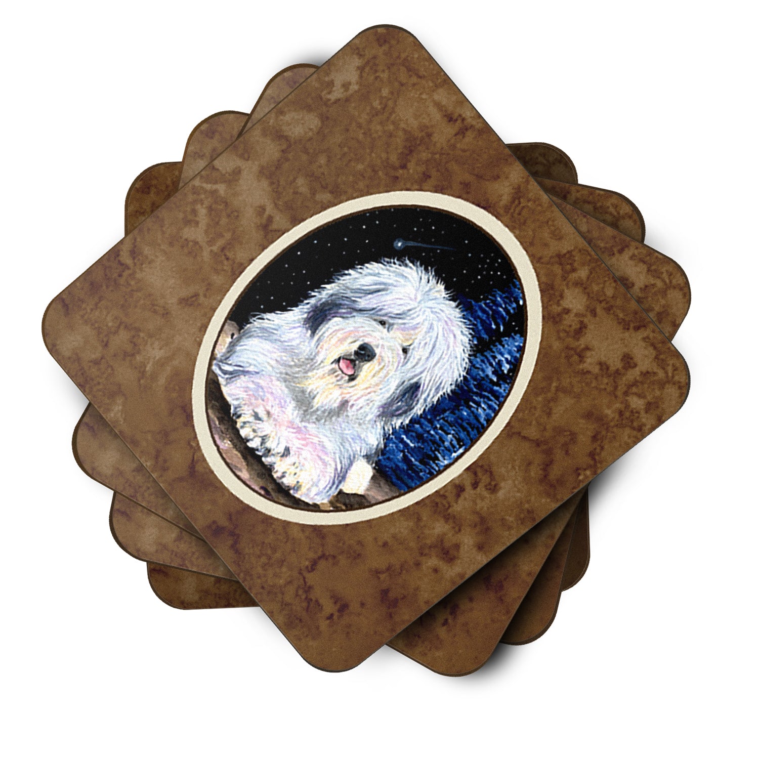 Starry Night Old English Sheepdog Foam Coasters Set of 4 - the-store.com