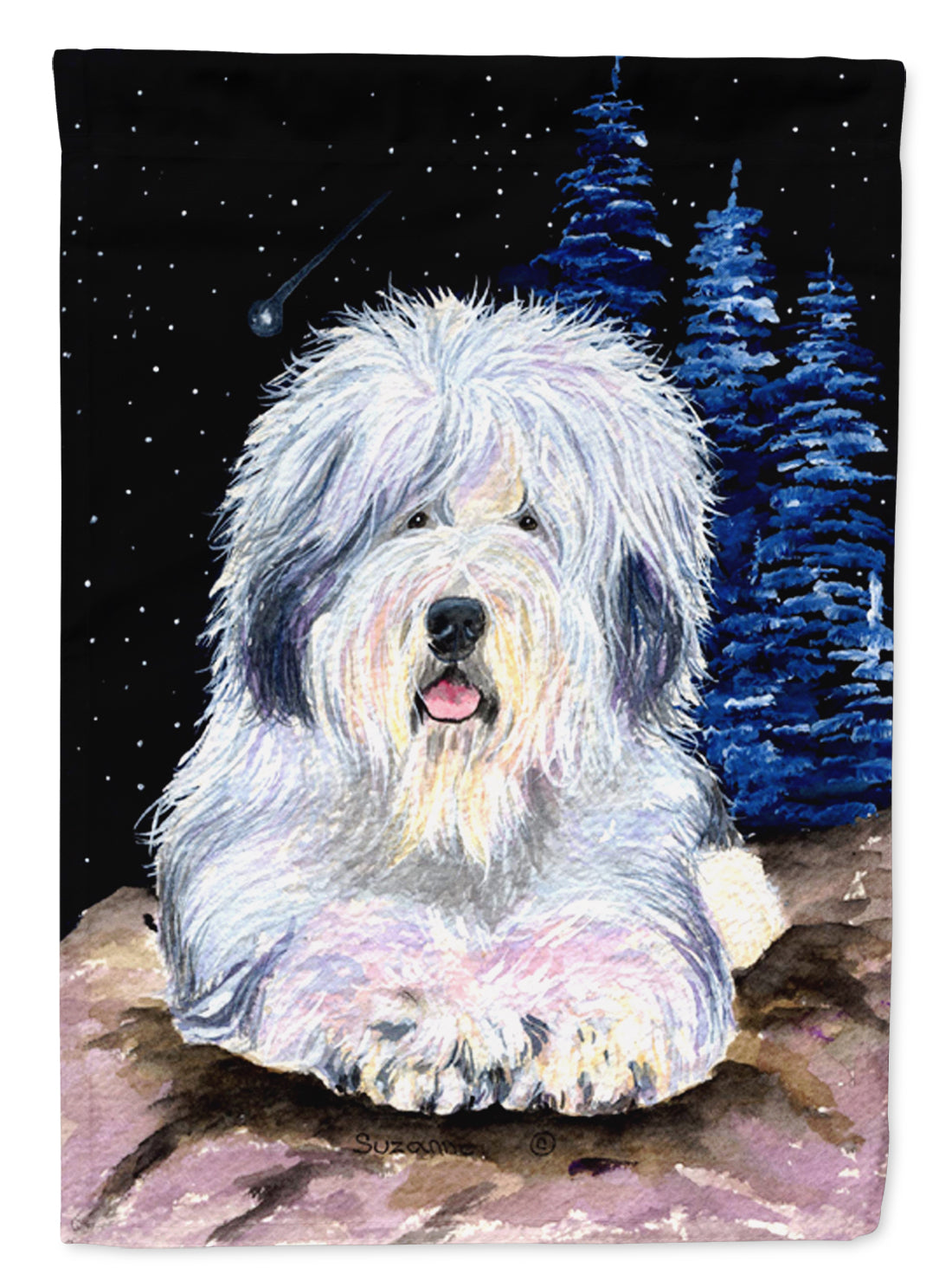 Starry Night Old English Sheepdog Flag Garden Size.