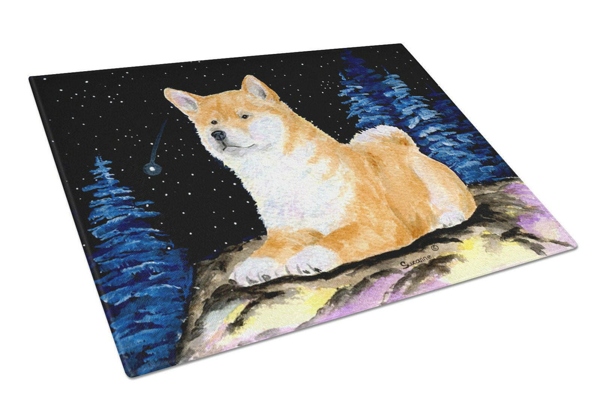 Starry Night Shiba Inu Glass Cutting Board Large by Caroline&#39;s Treasures