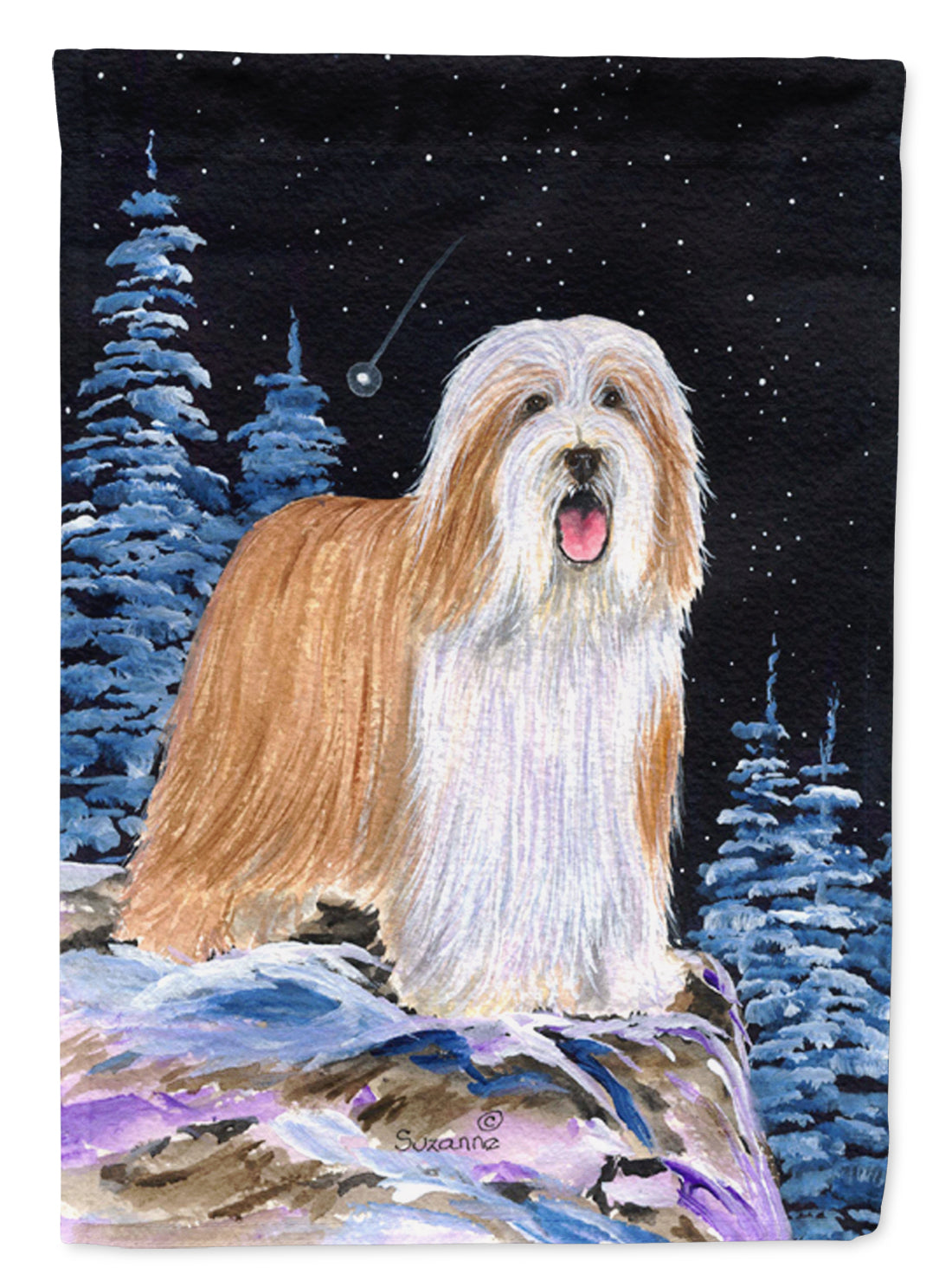 Starry Night Bearded Collie Flag Garden Size.