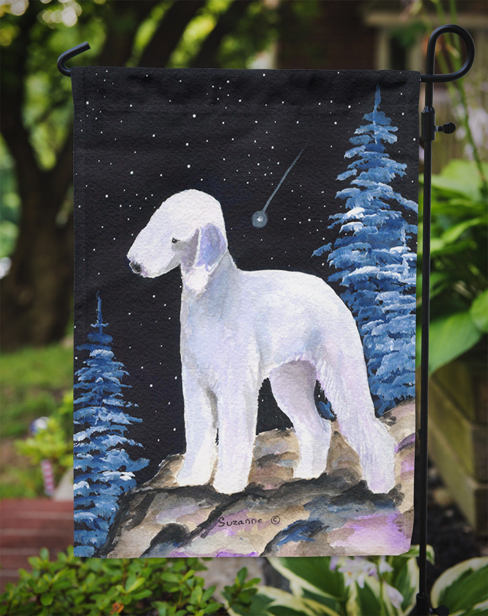 Starry Night Bedlington Terrier Flag Garden Size.