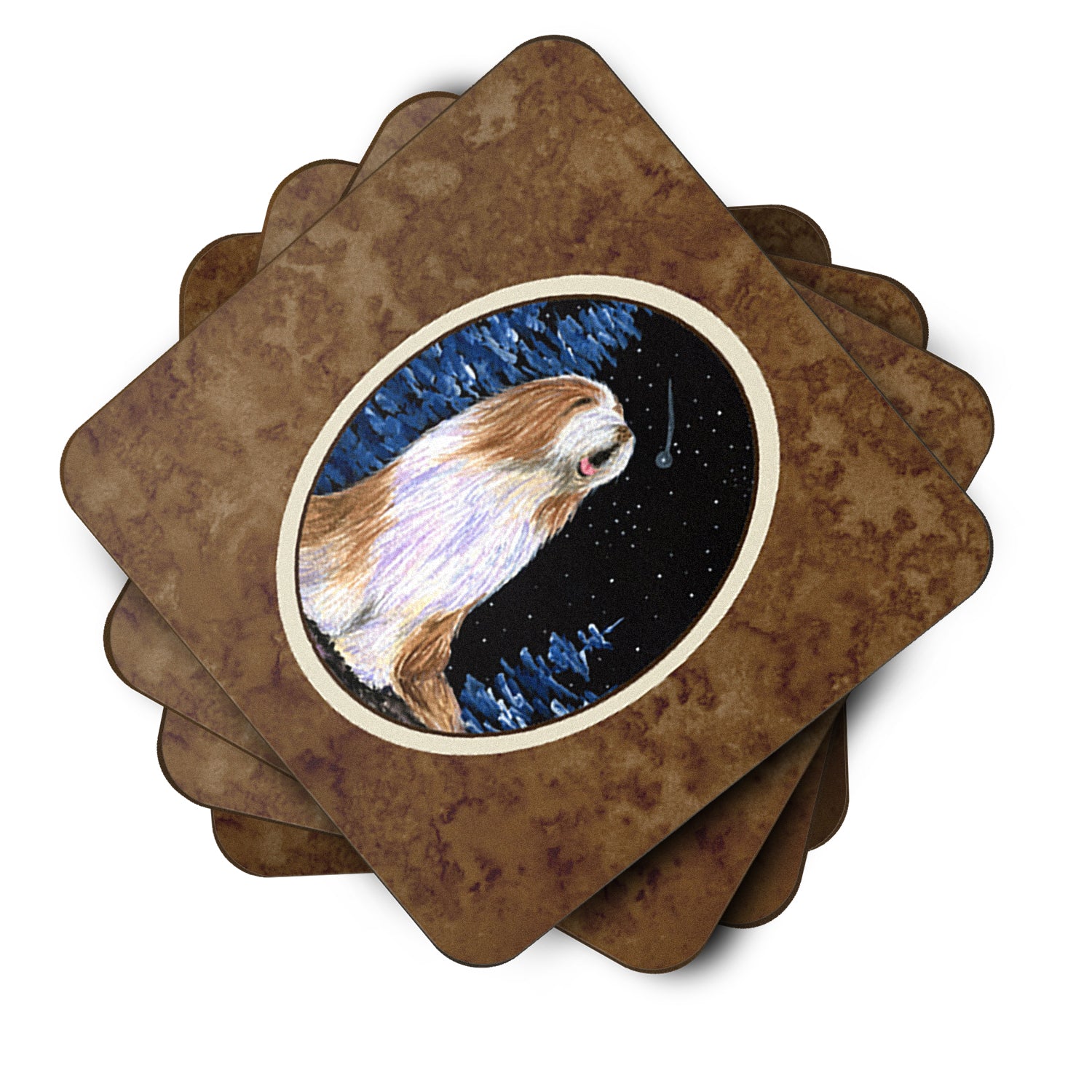 Starry Night Bearded Collie Foam Coasters Set of 4 - the-store.com