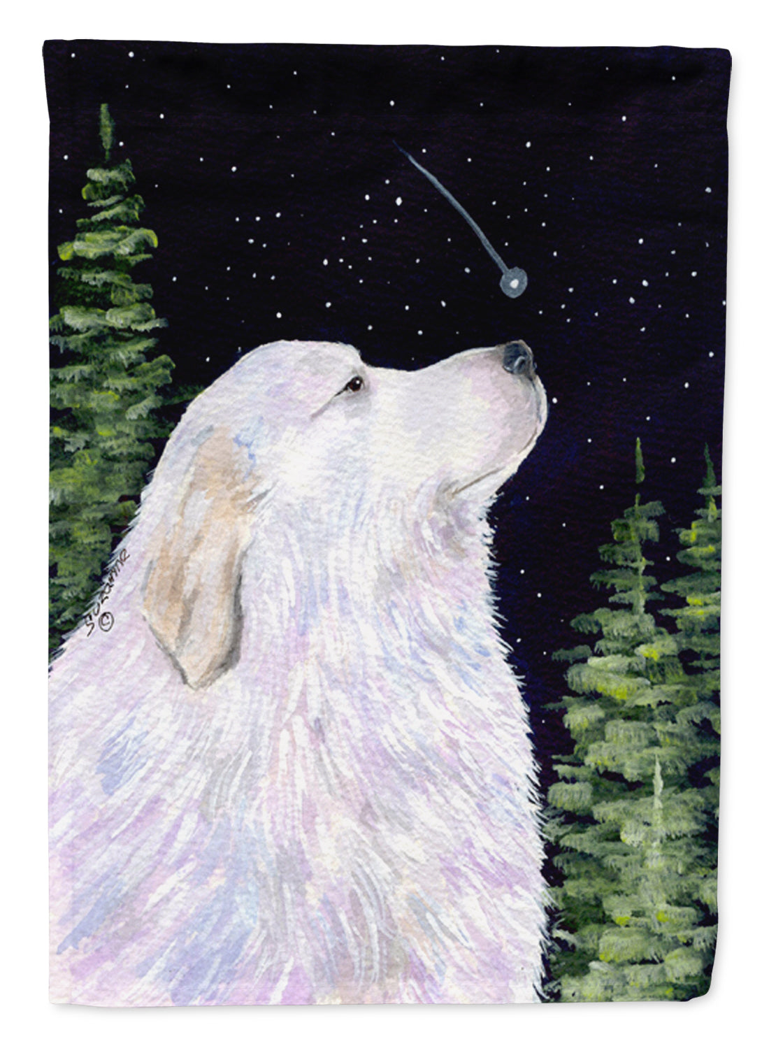 Starry Night Great Pyrenees Flag Canvas House Size  the-store.com.